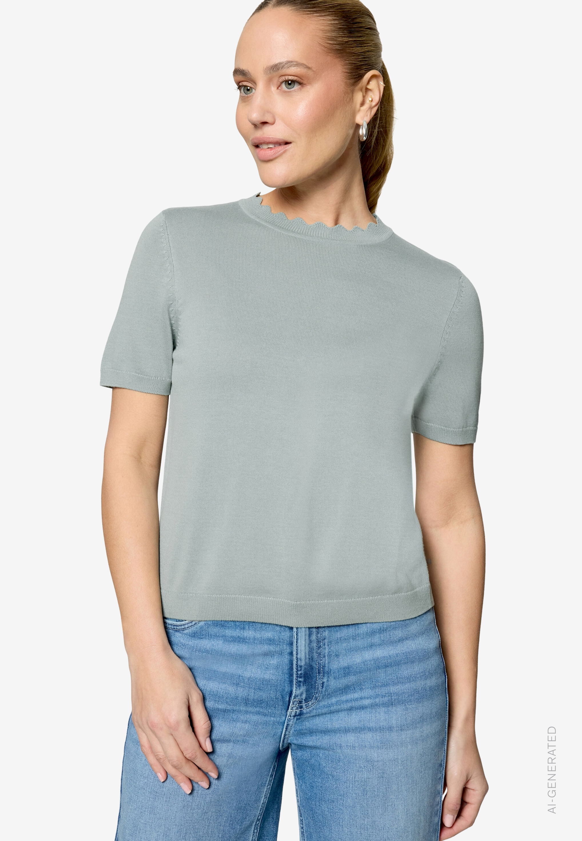 Kurzarmpullover mit Wellensaum
