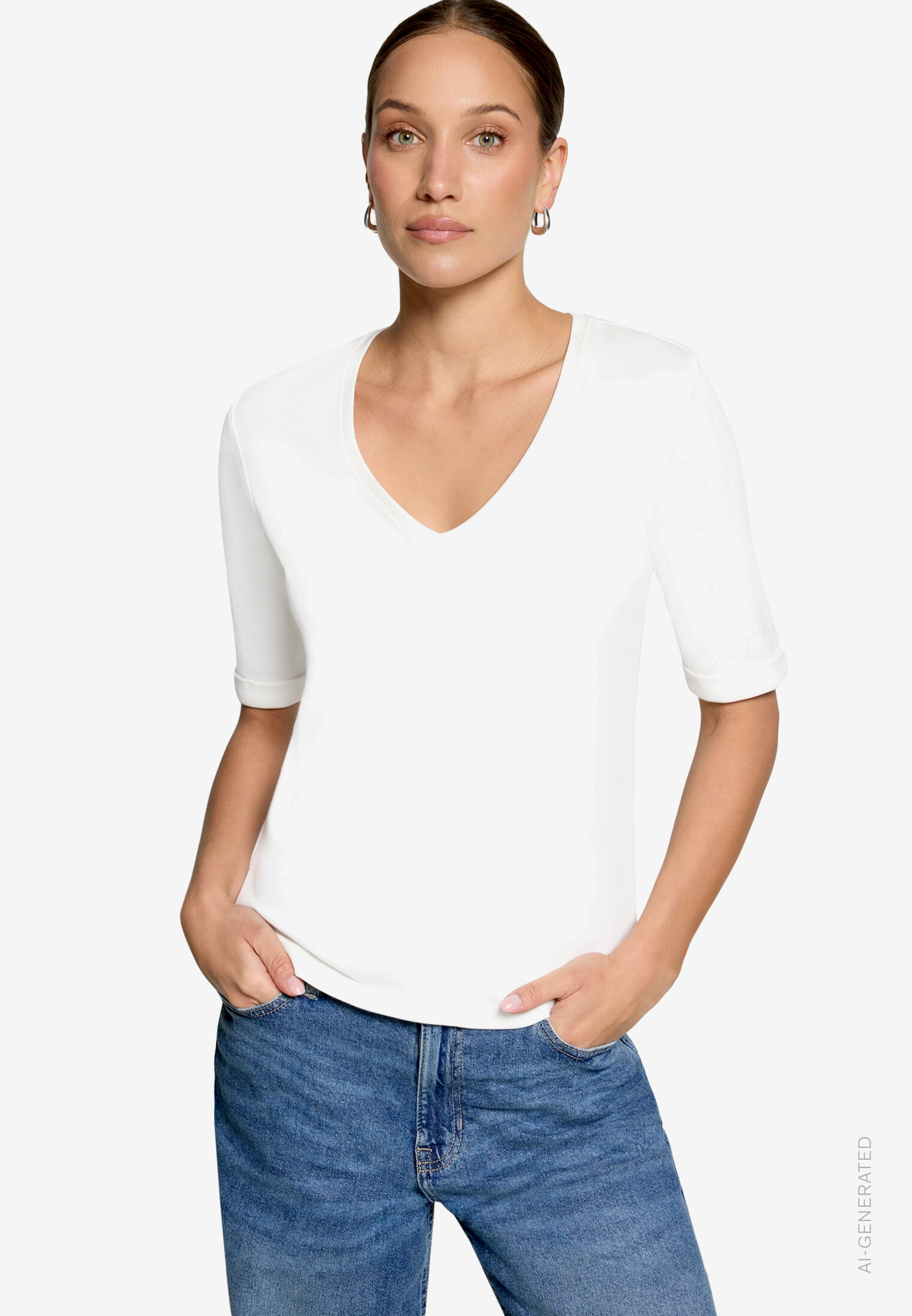 Basic-T-Shirt mit V-Ausschnitt