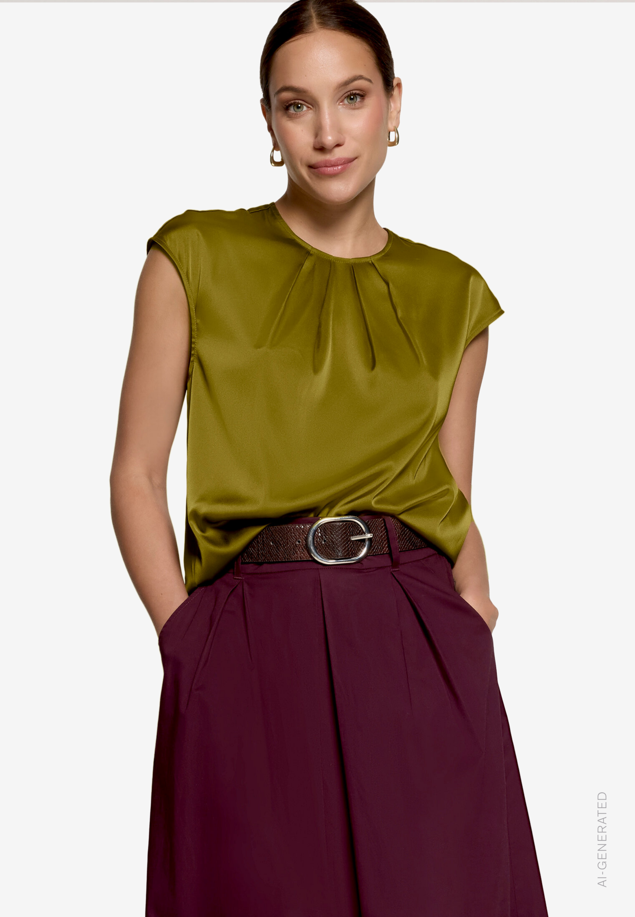 Satin-Bluse mit Rundhalsausschnitt