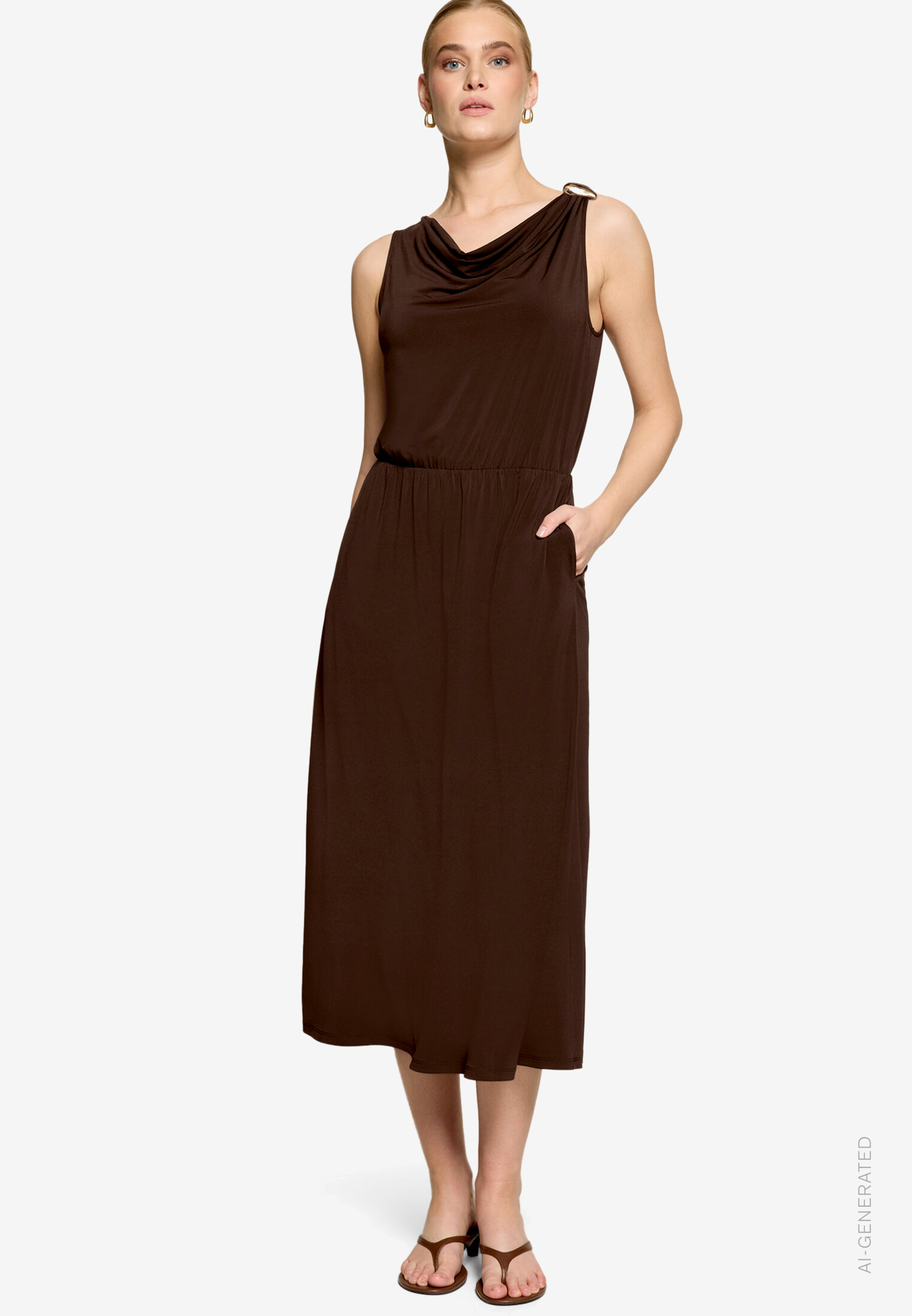 Midikleid mit Wasserfallausschnitt