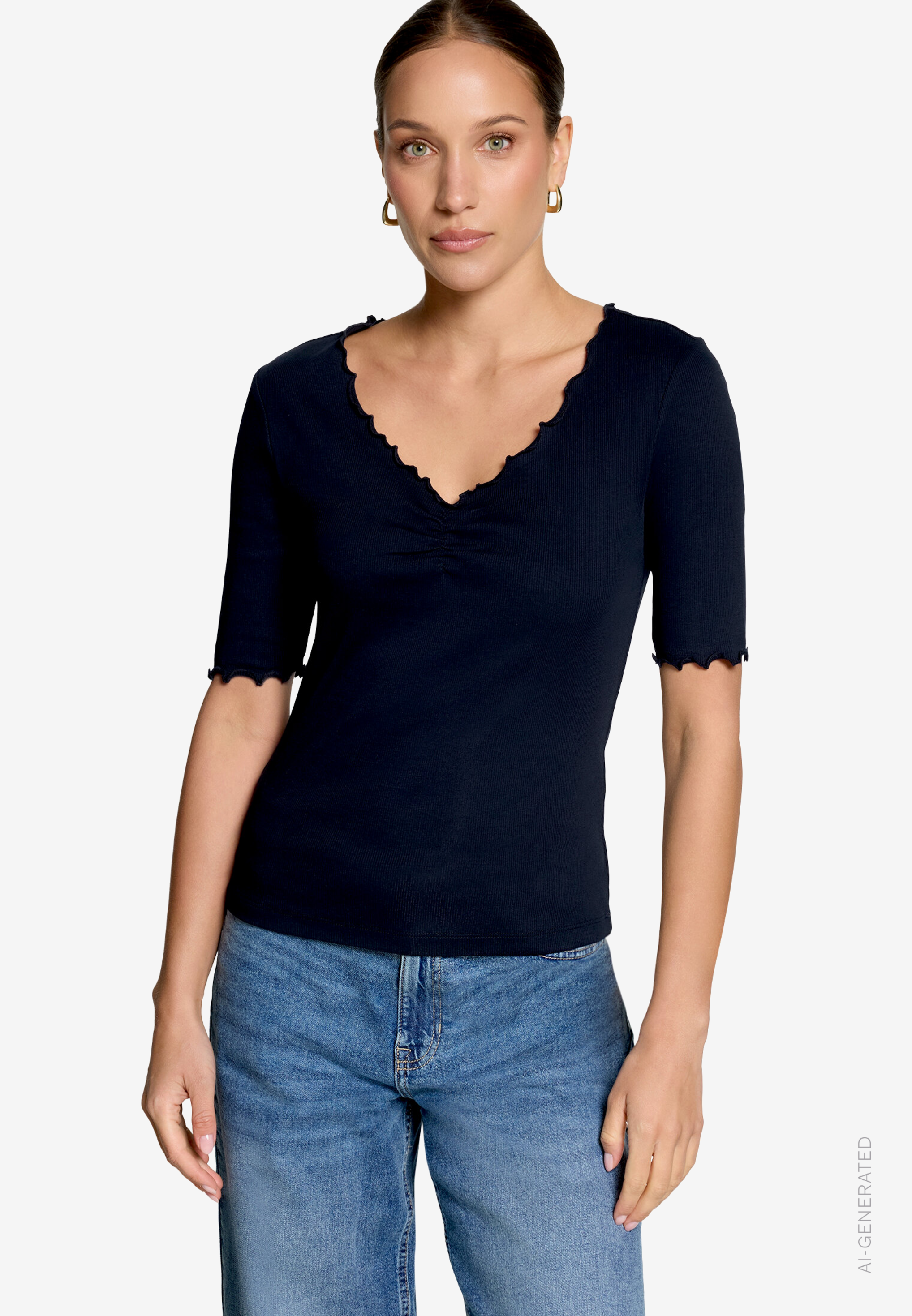 T-Shirt Mit Gerafftem Ausschnitt