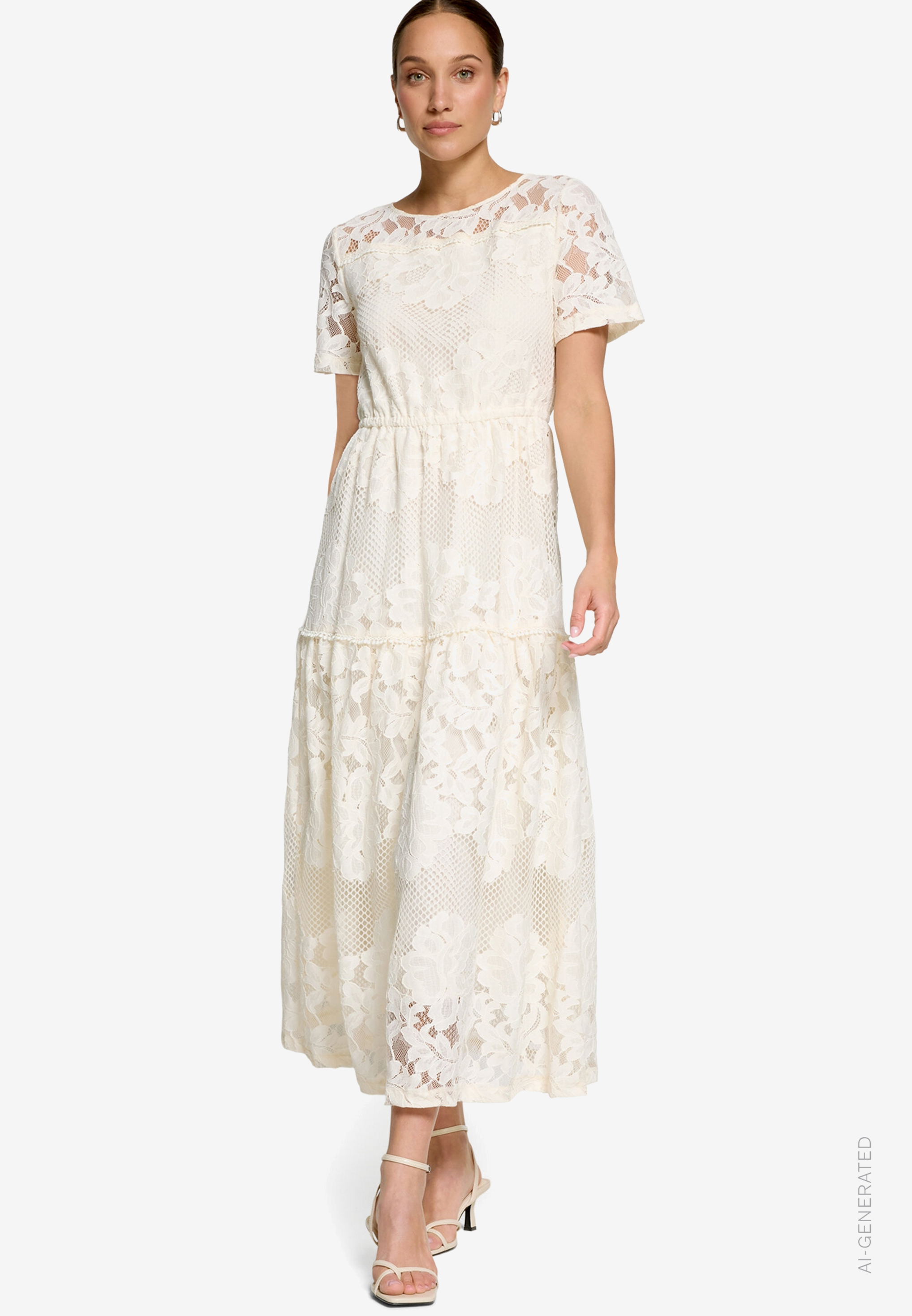 Spitzenkleid Maxi mit kurzen Ärmeln