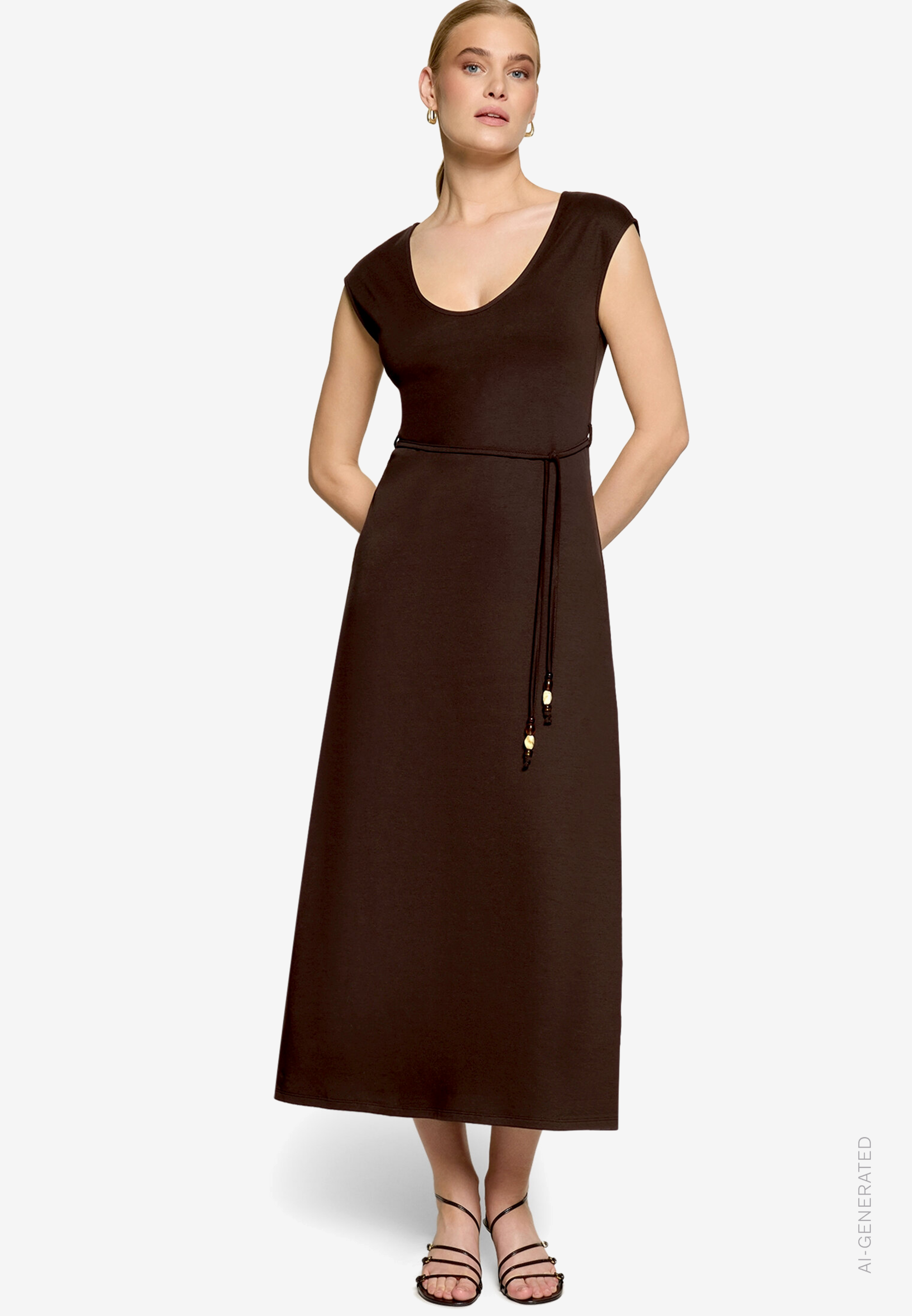 Jerseykleid Maxi mit Bindegürtel