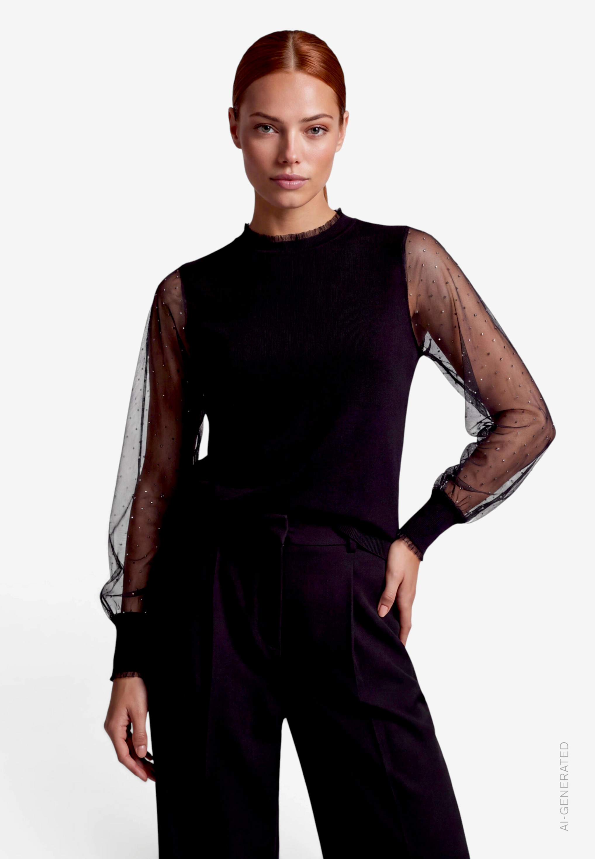 Damen Feinstrickpullover  mit transparenten Ärmeln
