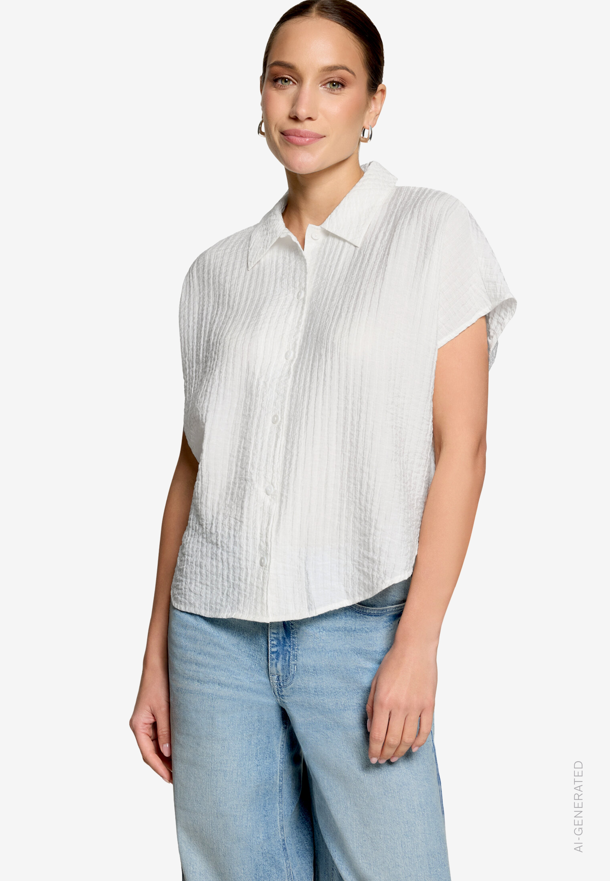 Hemdbluse kurzarm Crinkle-Struktur