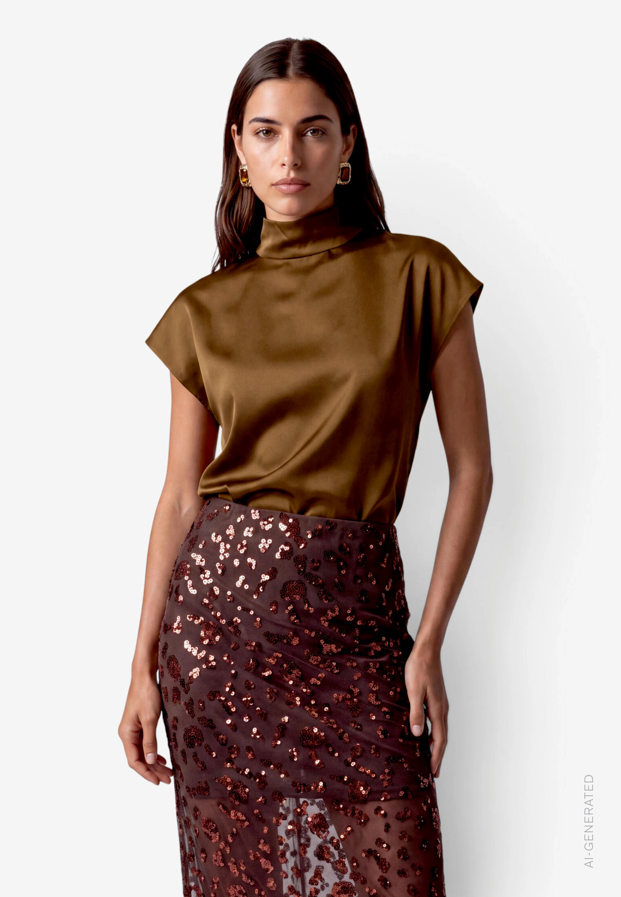 Damen Satin-Bluse  kurzarm mit Kragen