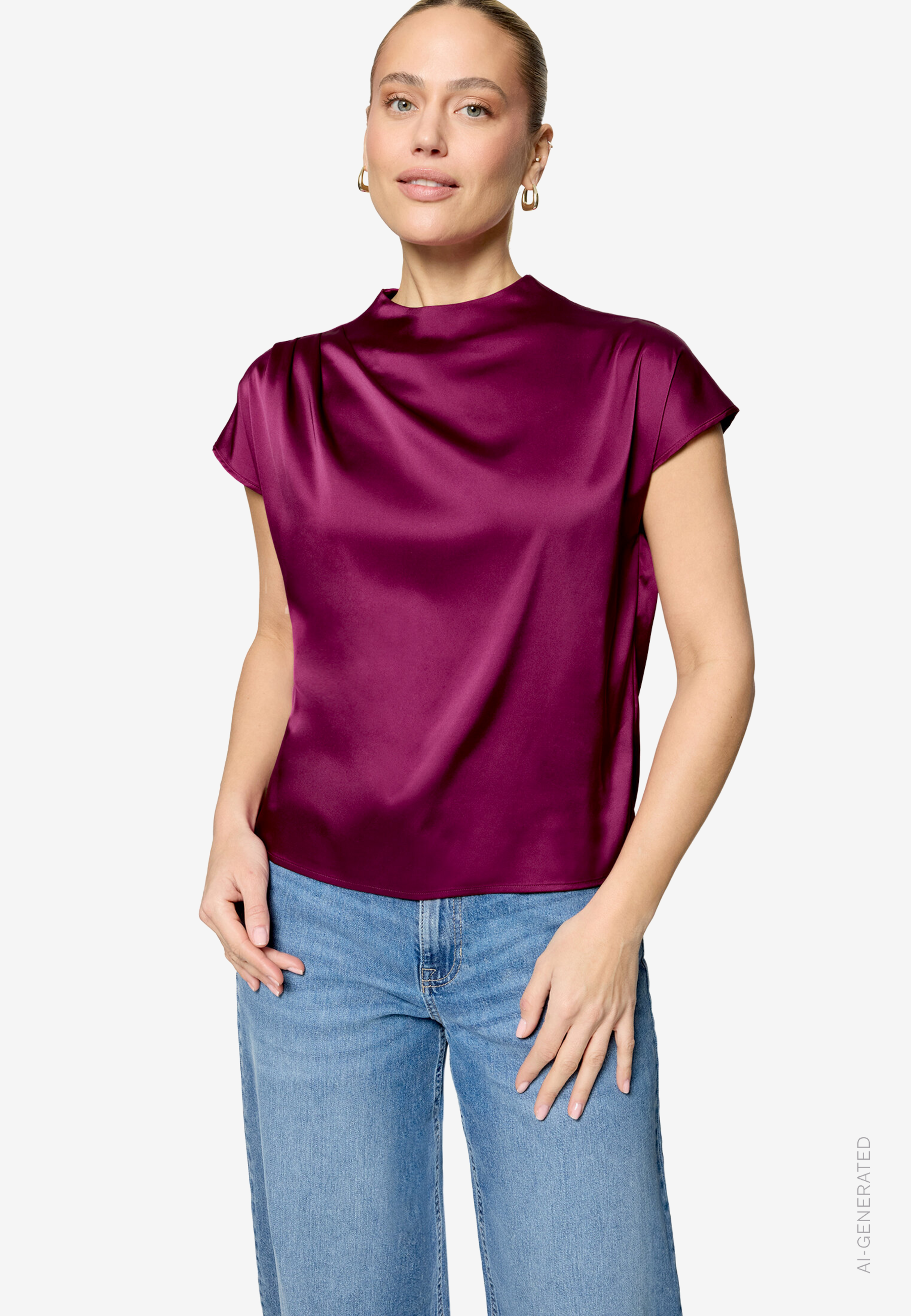 Satinbluse mit Stehkragen