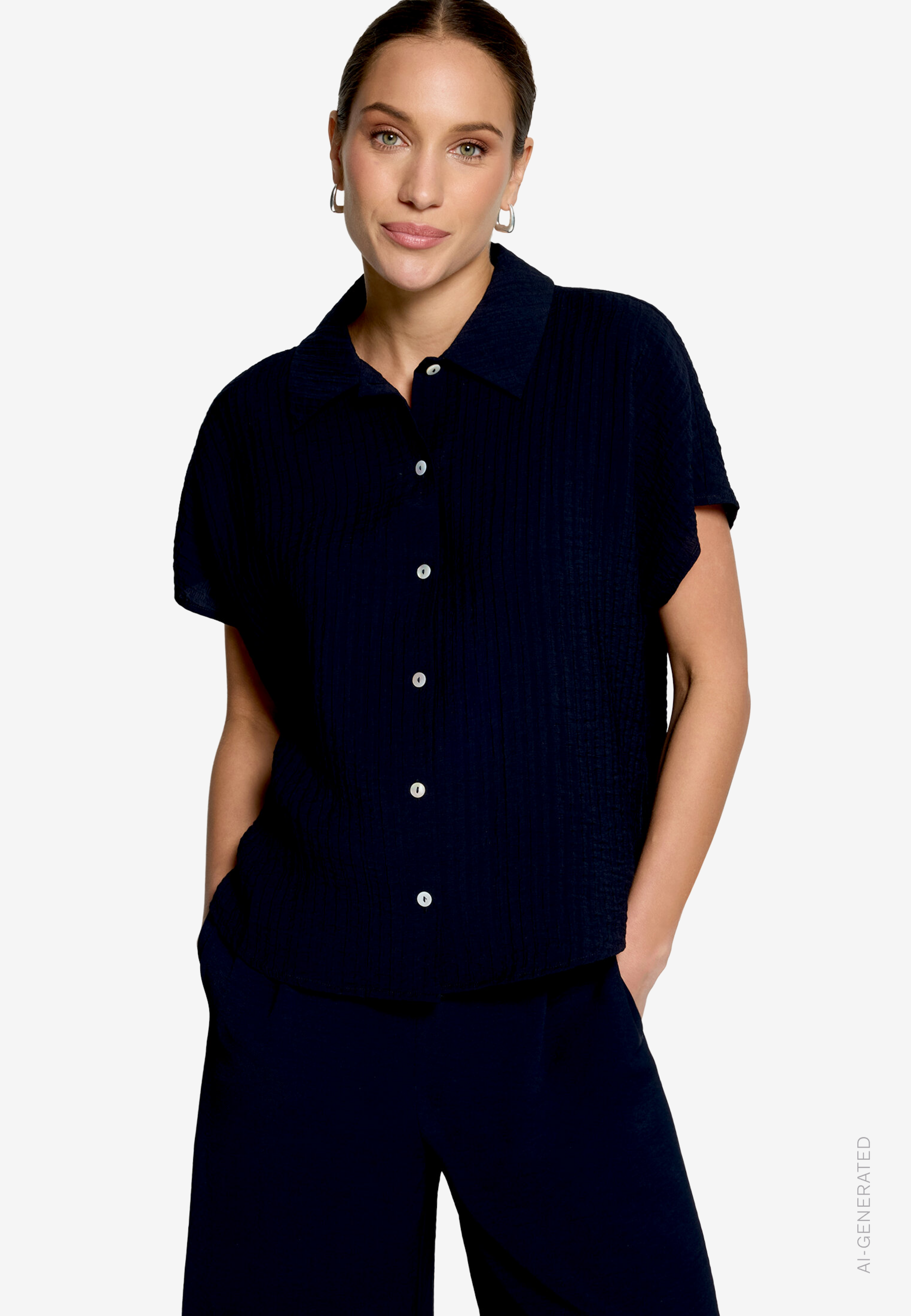 Hemdbluse kurzarm Crinkle-Struktur