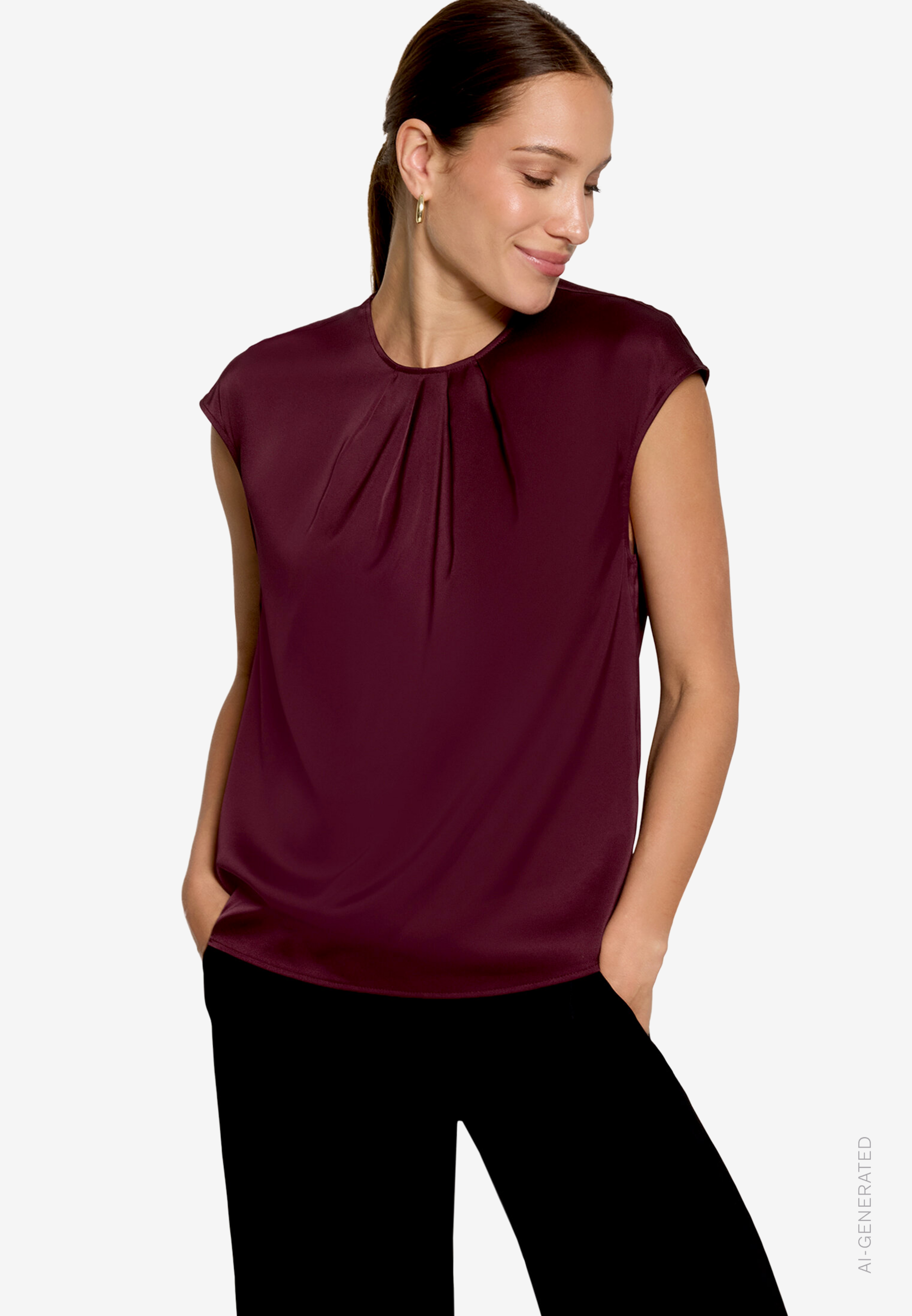 Satin-Bluse mit Rundhalsausschnitt