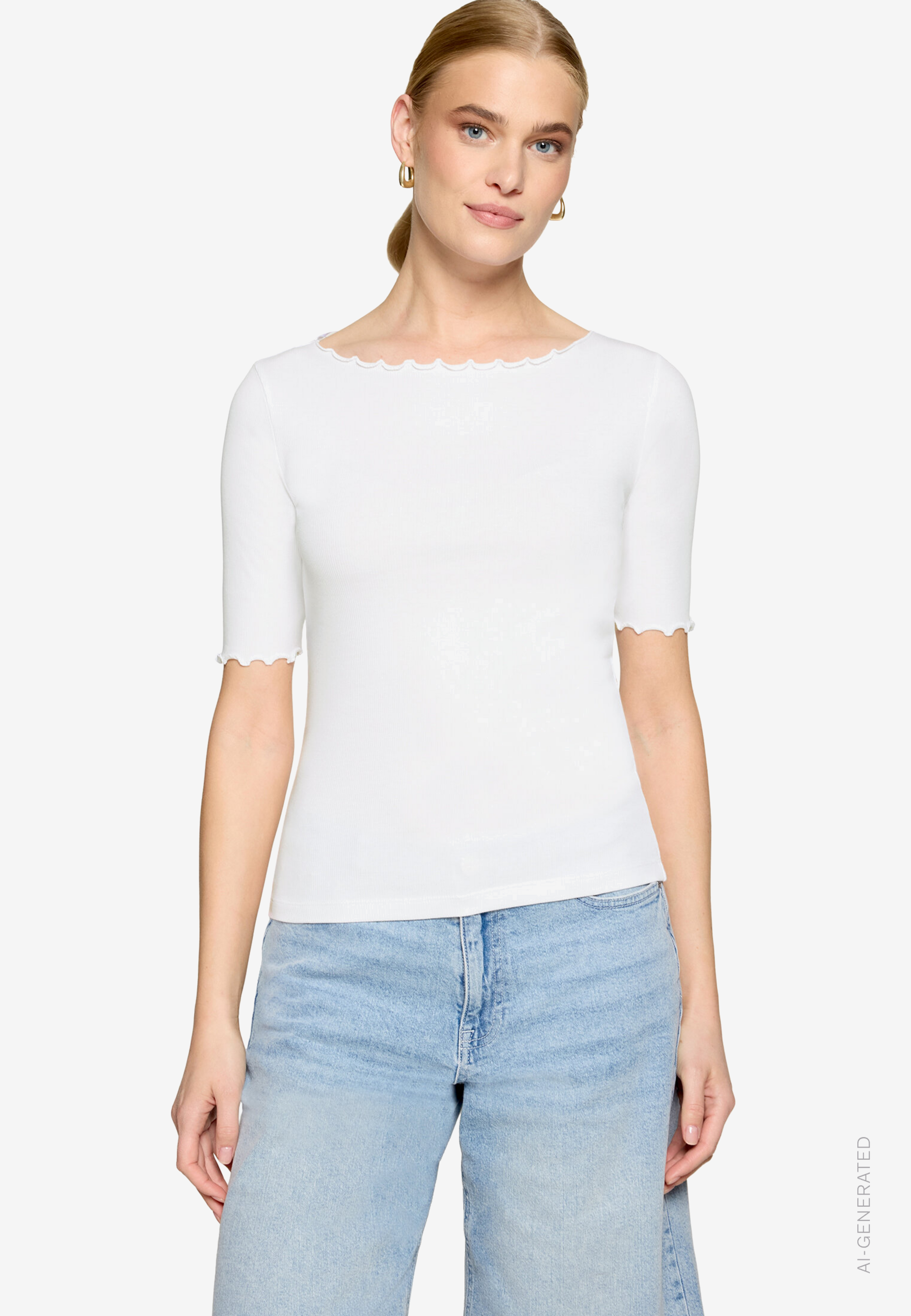 Halbarm-Shirt mit U-Boot-Ausschnitt