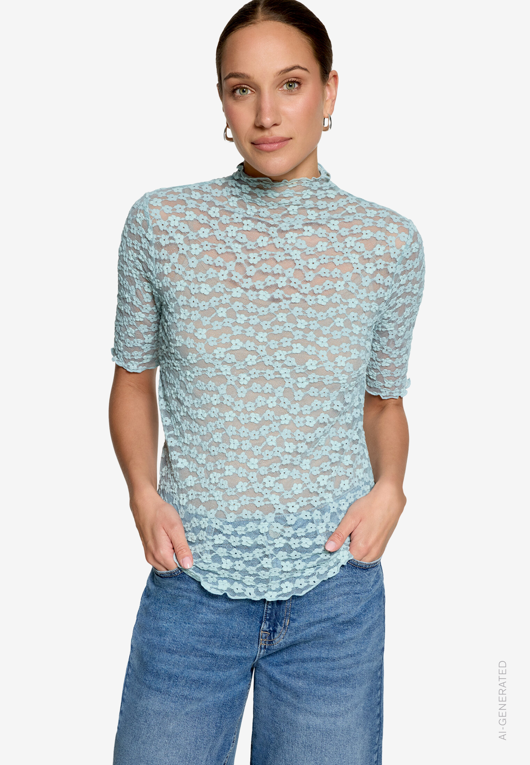 Spitzenshirt mit Stehkragen