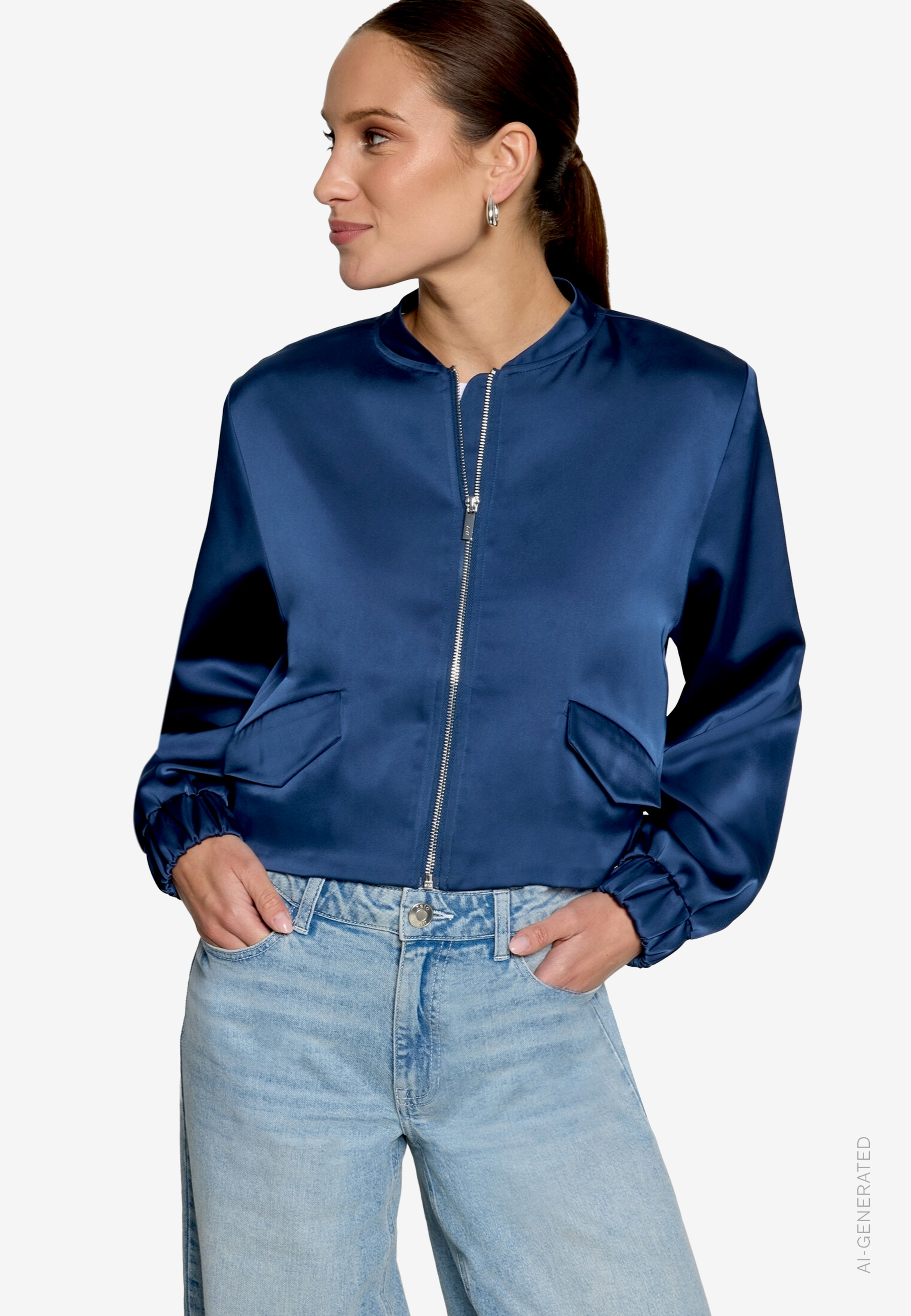 Satin-Jacke mit Reißverschluss