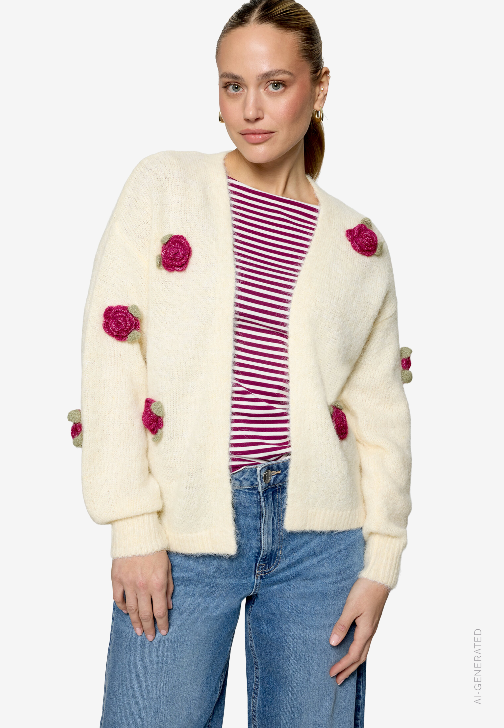 Strickjacke Mit Bunten 3D Blumen