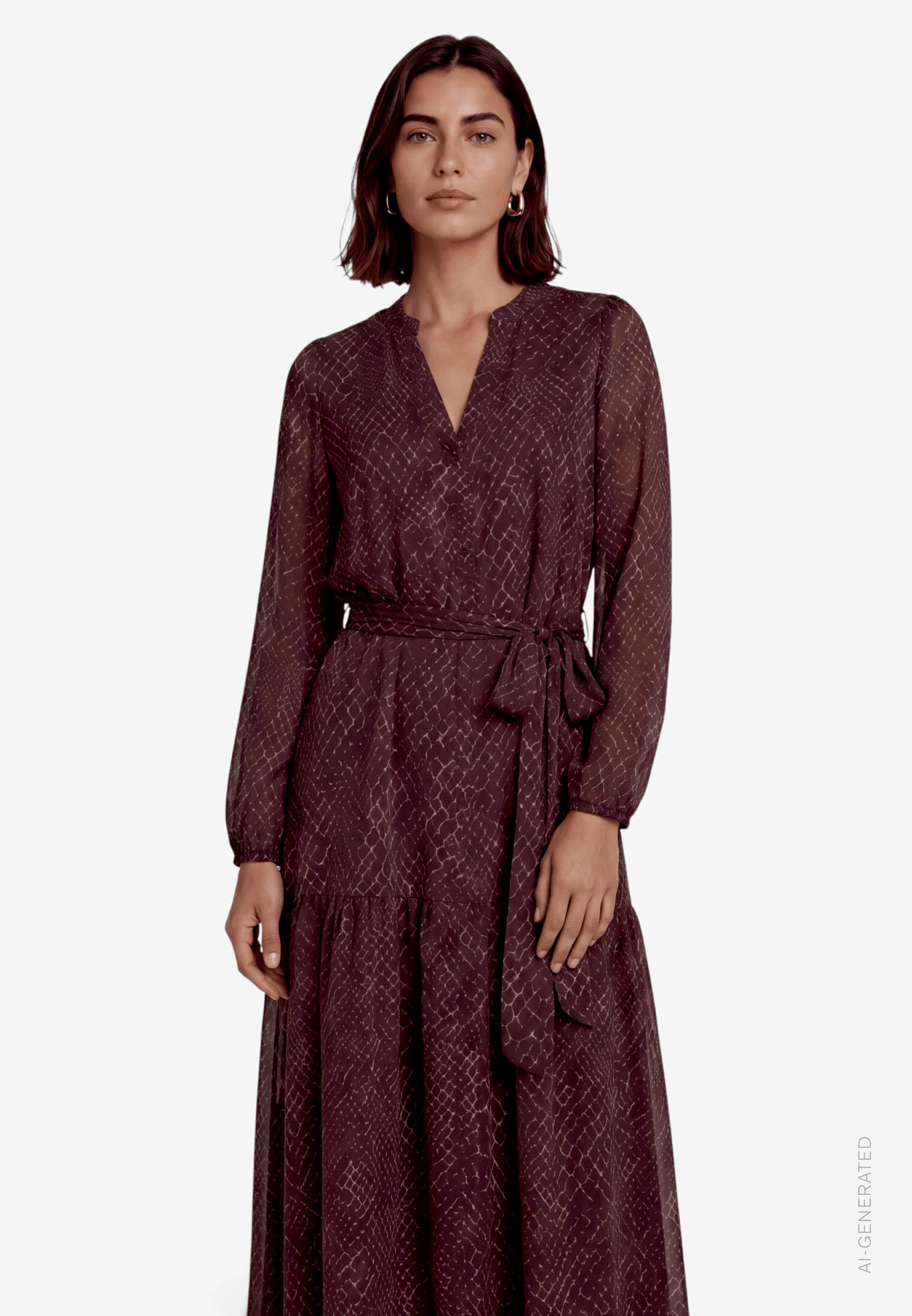 Maxikleid Damen  langarm mit Animalprint