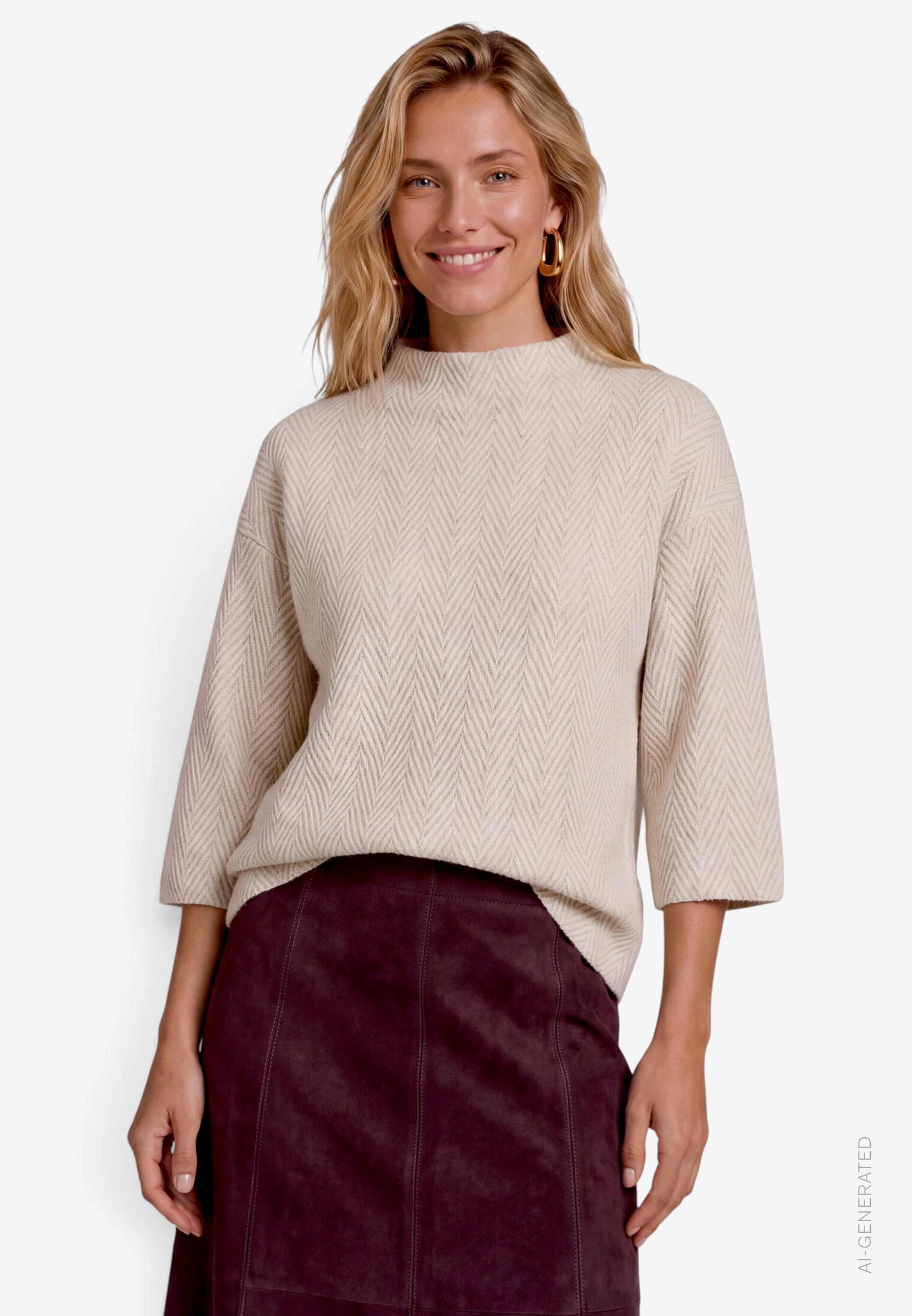 Damen Sweatshirt  3/4 Arm mit Fischgrätmuster