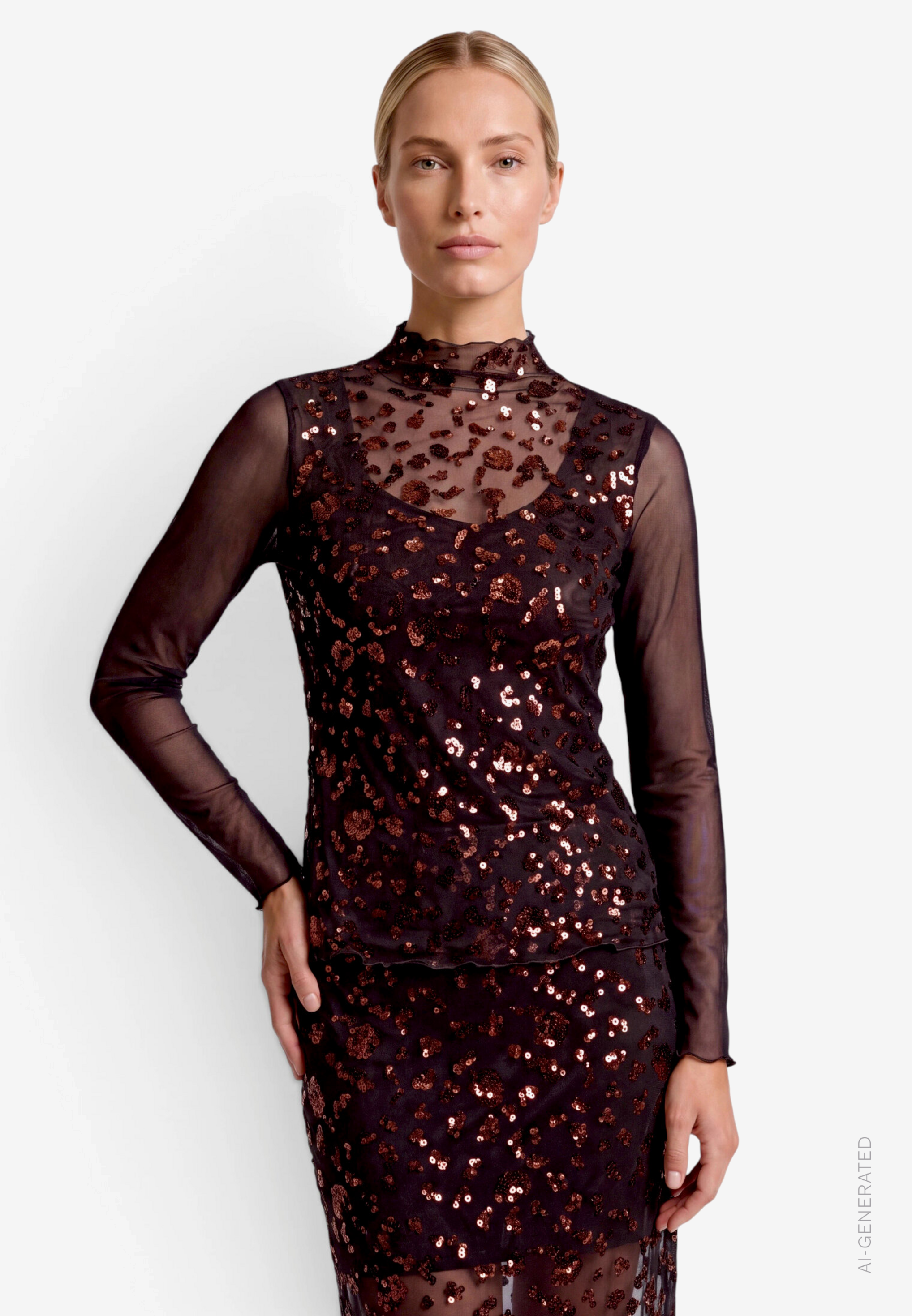 Damen Mesh-Shirt mit Pailletten