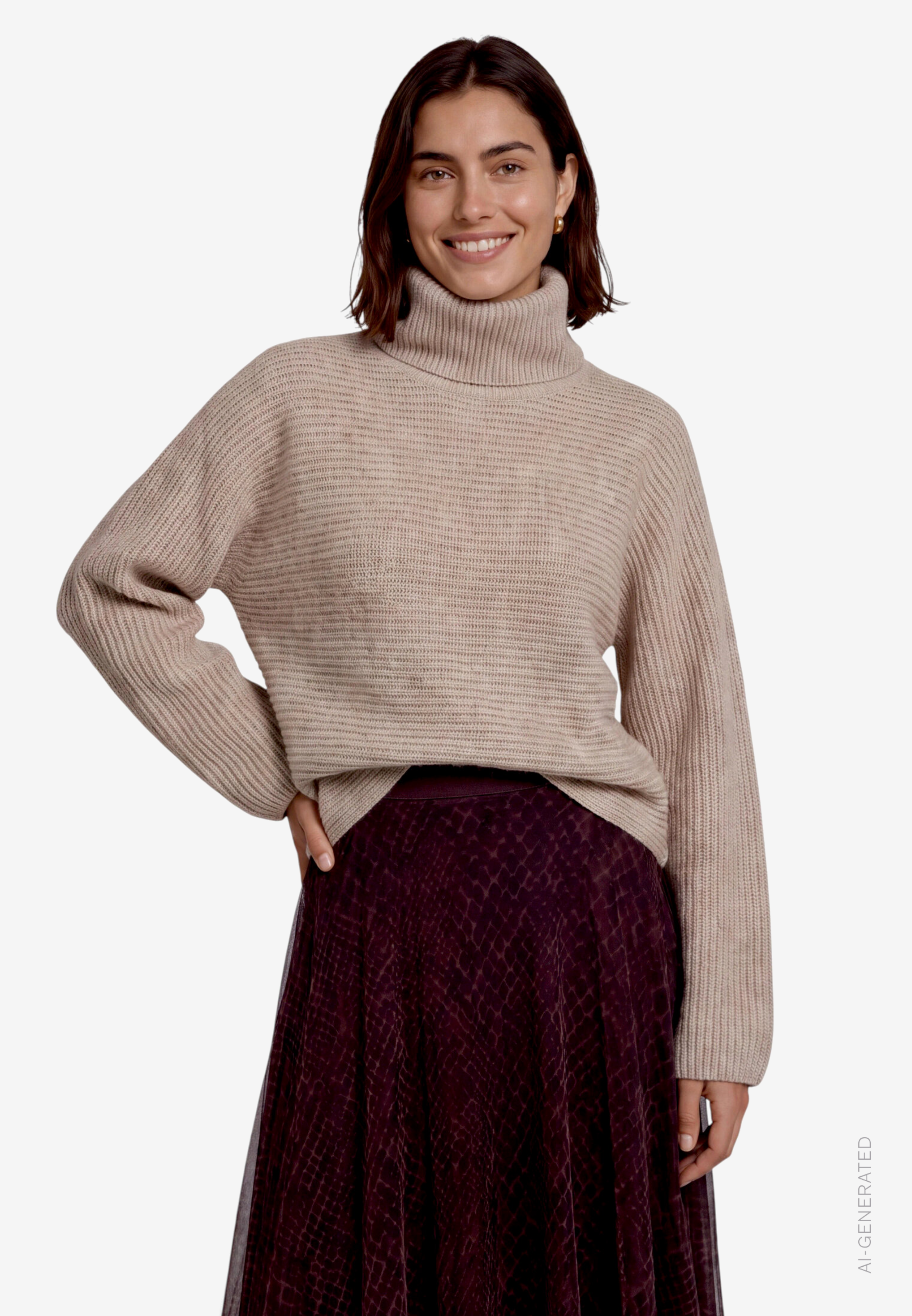 Damen Rollkragenpullover  mit Fledermausärmeln