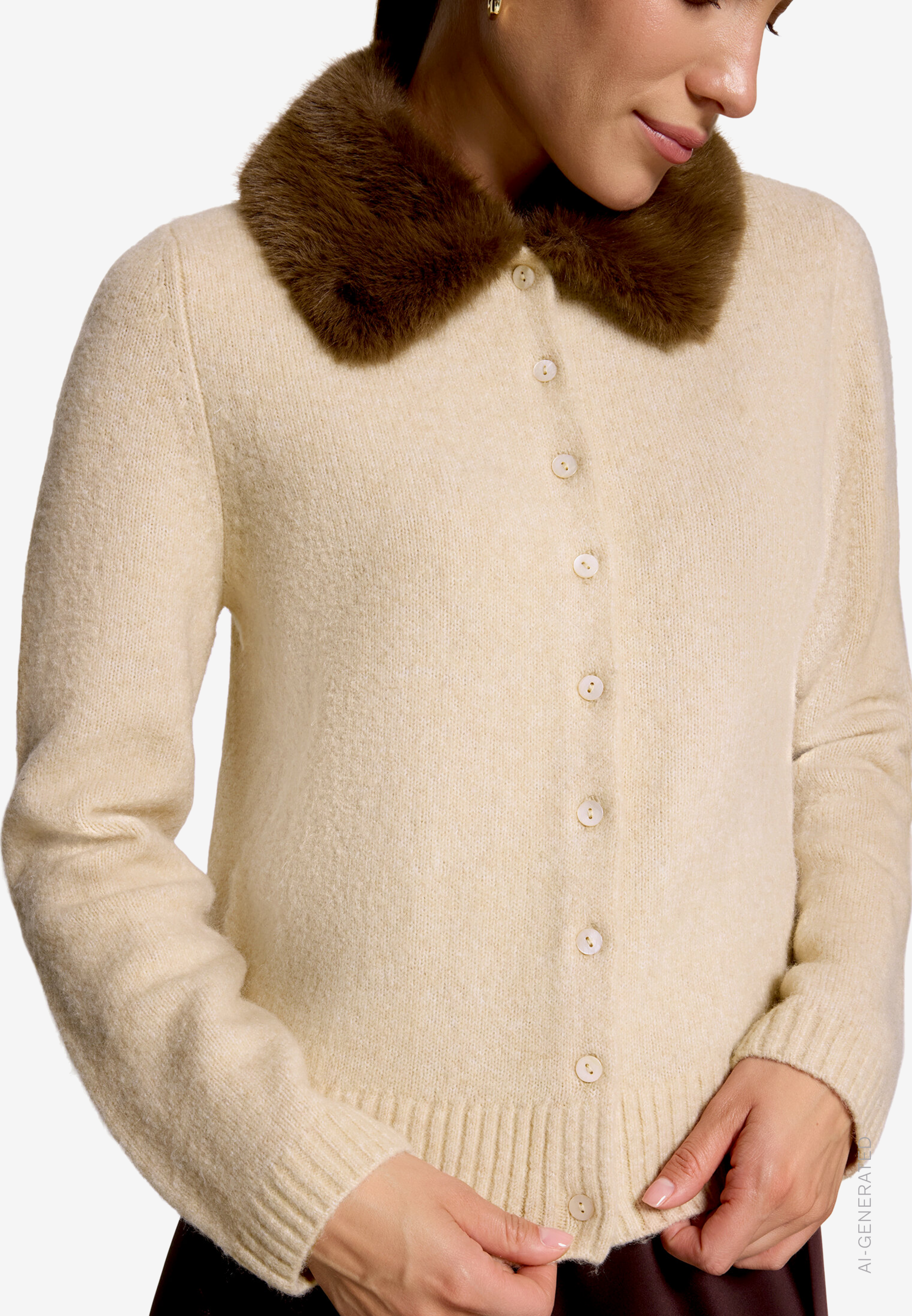 Strickjacke mit Kunstfellkragen