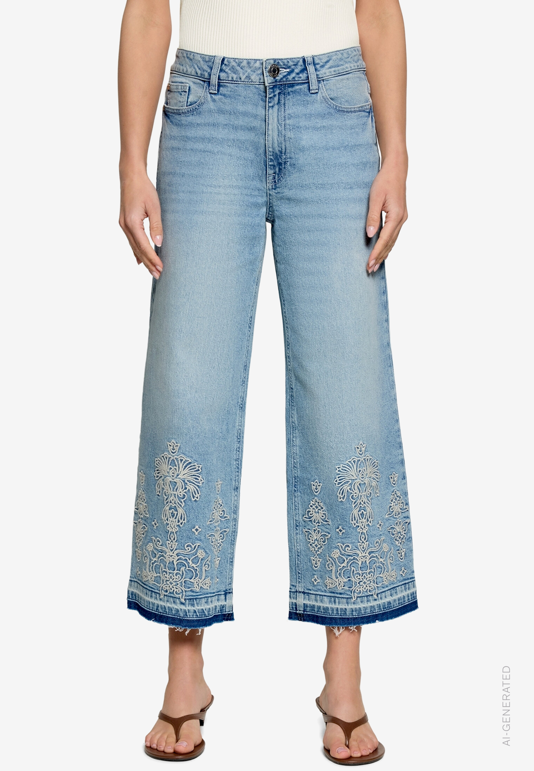 Jeans Mit Stickerei 7/8 LäNge