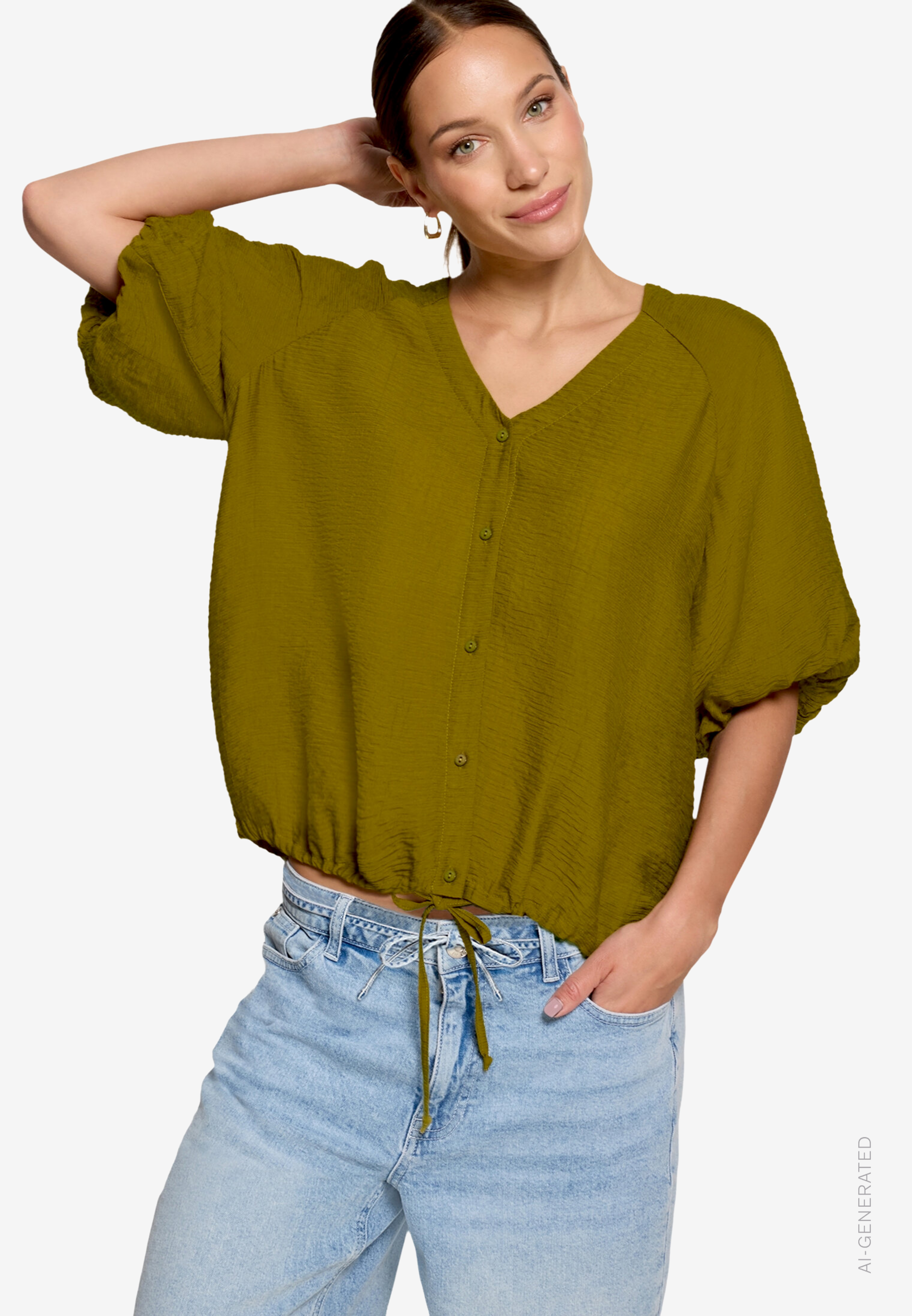 Kurzarm-Bluse mit Bindeband