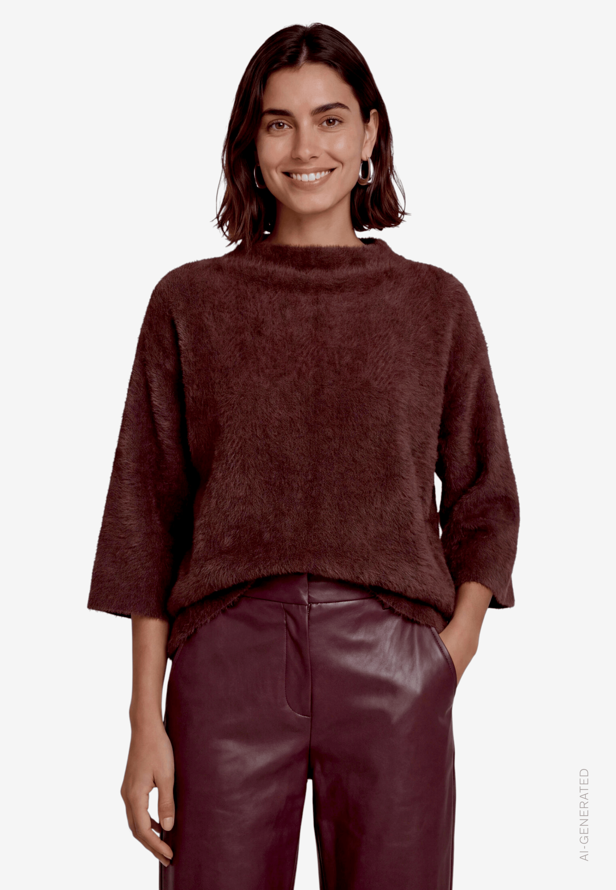 Damen Sweatshirt  3/4 Arm mit Fischgrätmuster