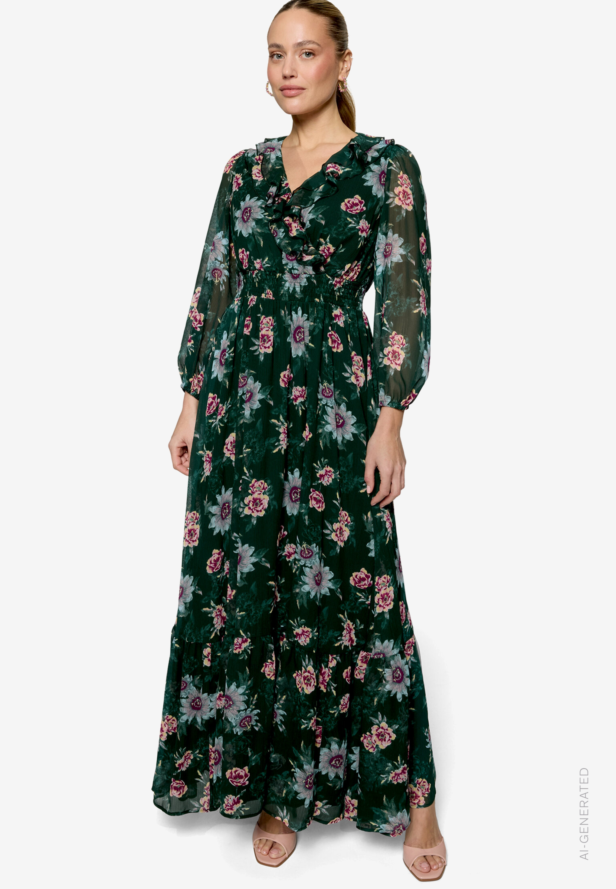 Maxikleid langarm mit Blumen
