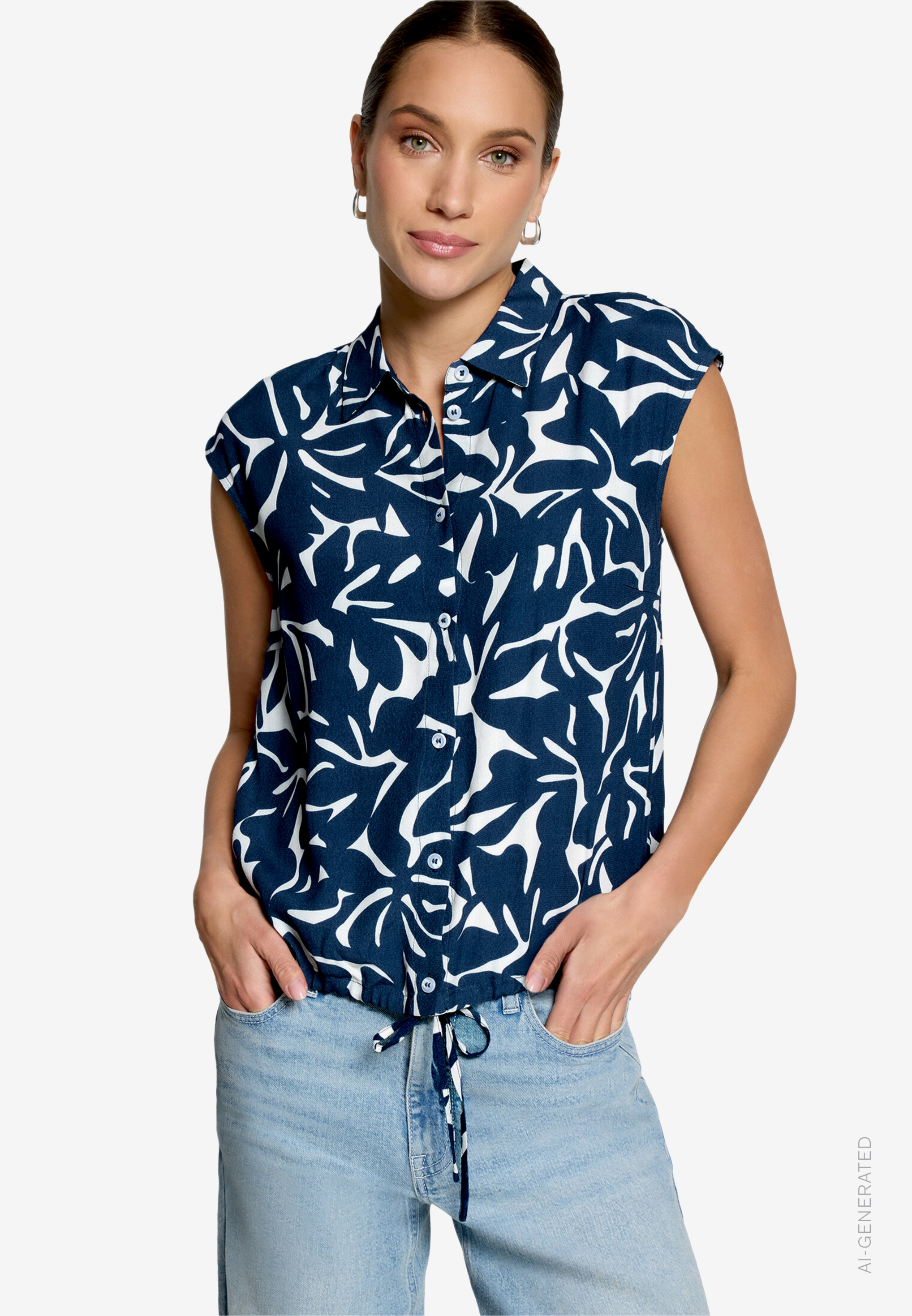 Hemdbluse kurzarm mit Blumen