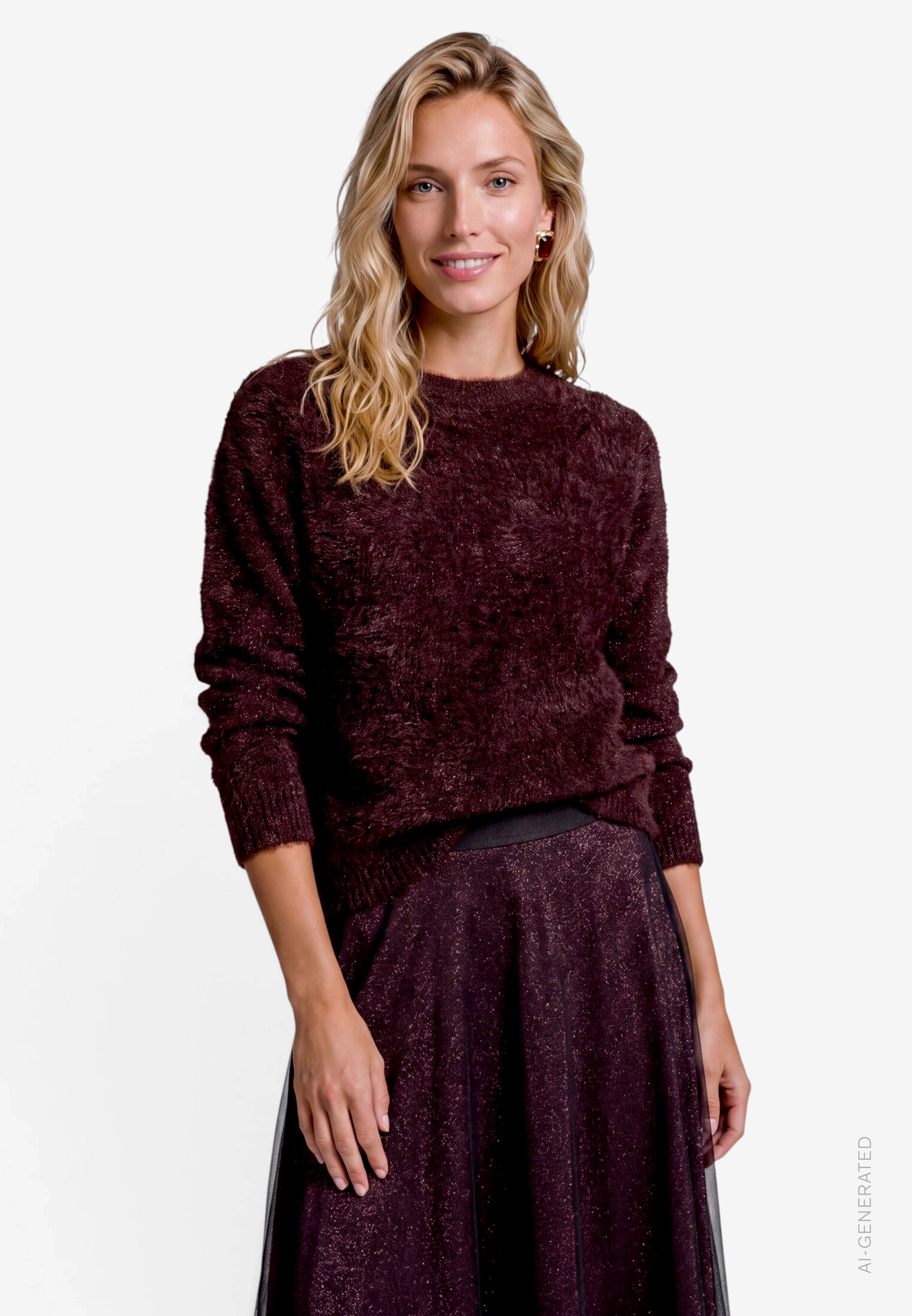 Damen flauschiger Pullover  mit Glitzer