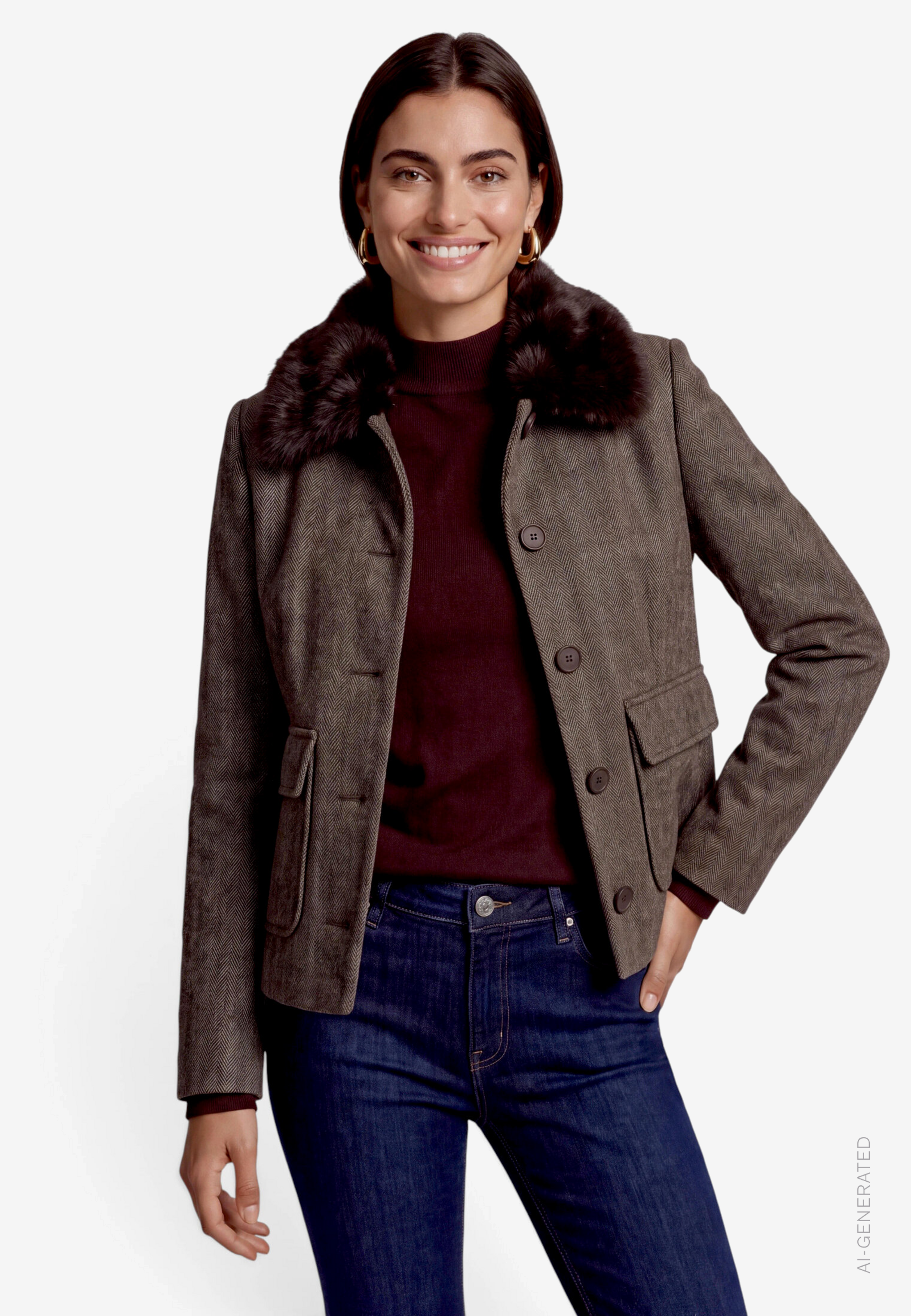 Damen Übergangsjacke mit Kunstfellkragen
