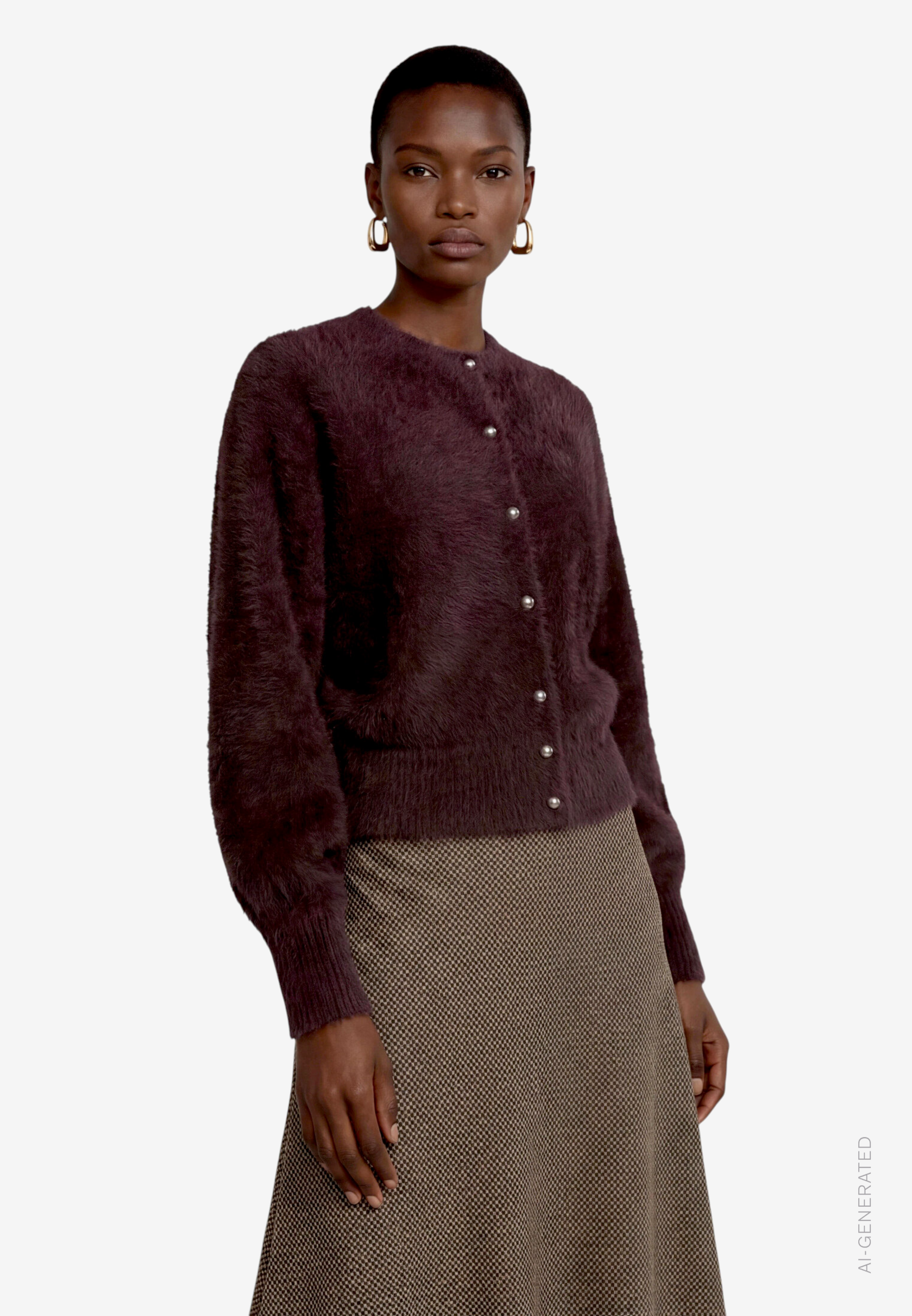 Flauschige Damen Strickjacke mit Knöpfen