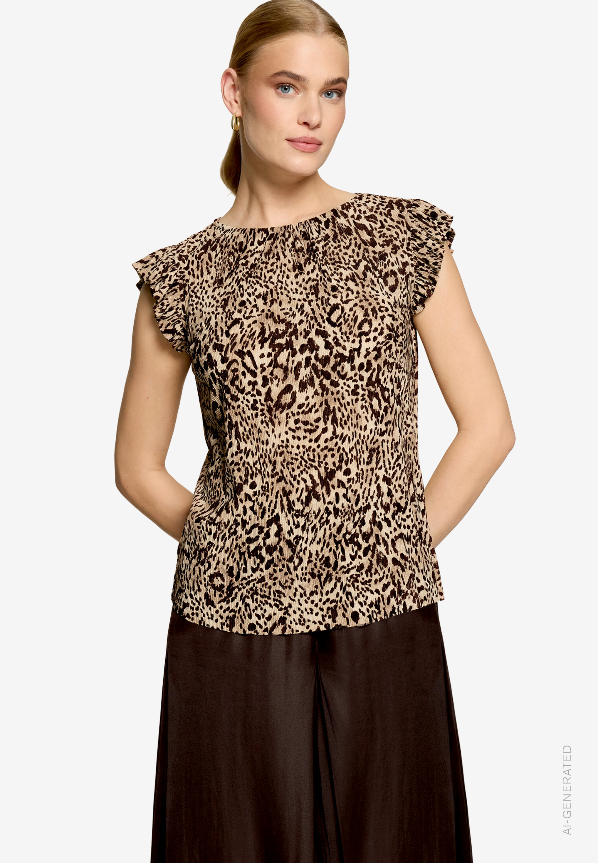 T-Shirt gerafft mit Leoprint