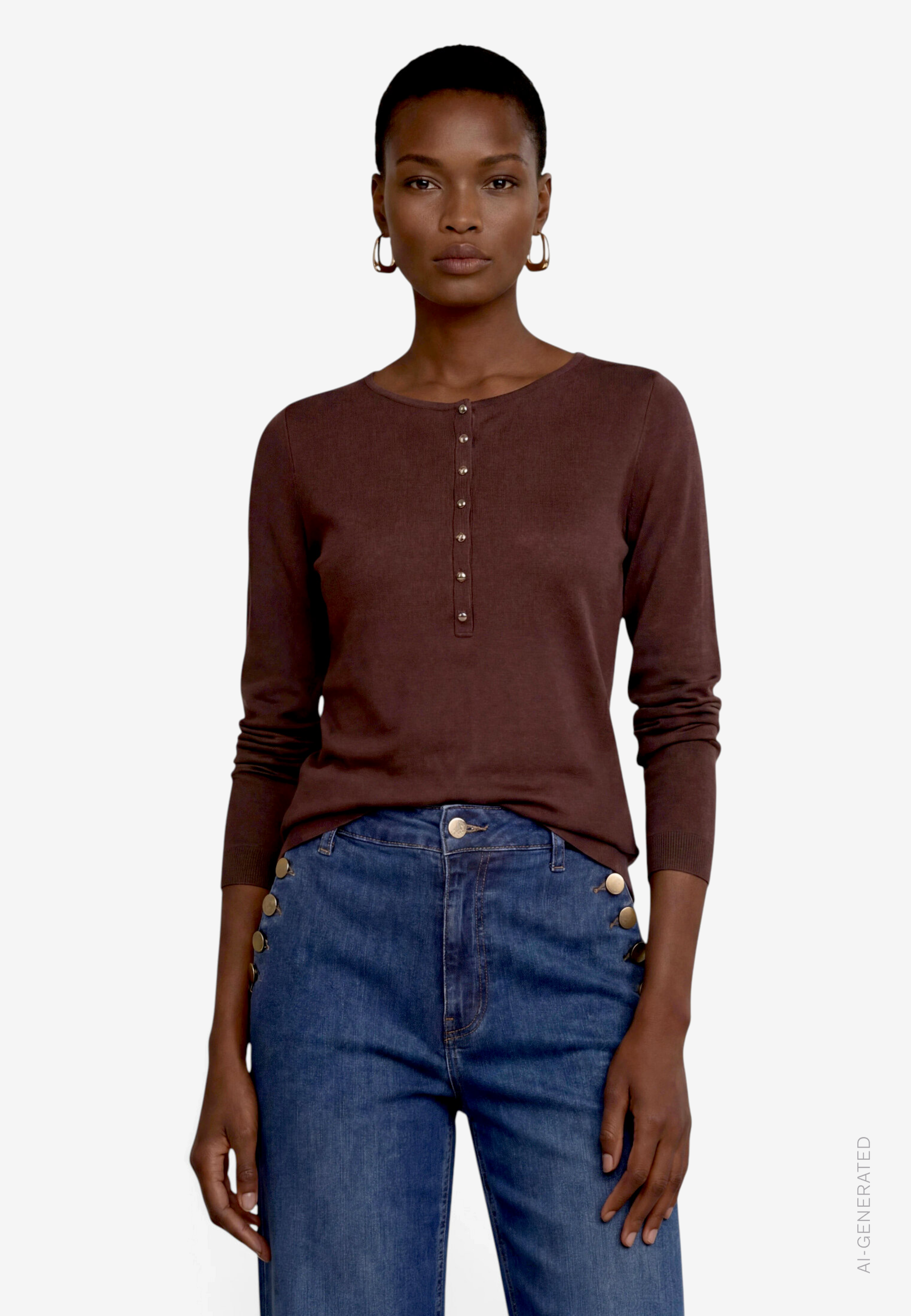 Damen Langarmshirt mit Knöpfen