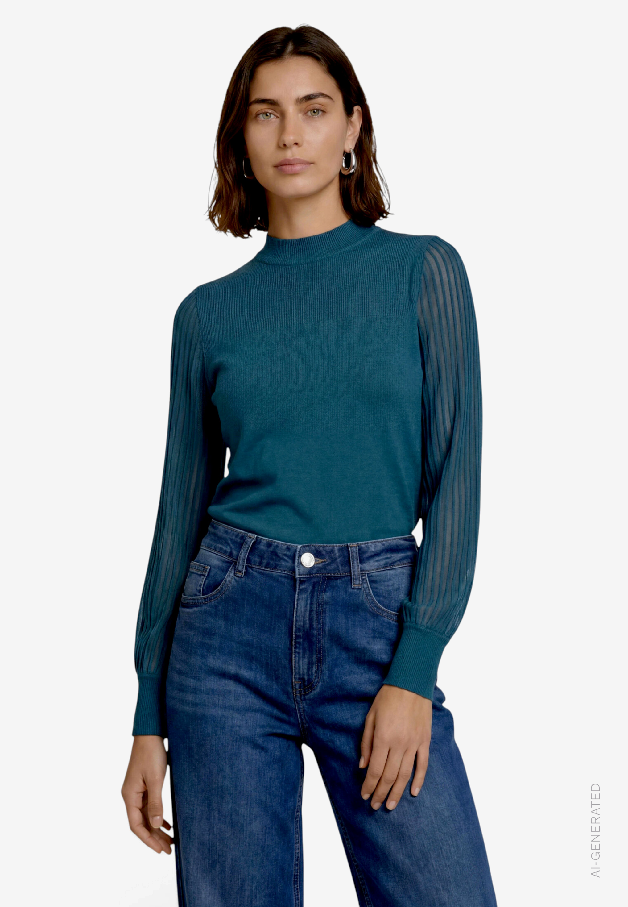 Damen Pullover  mit transparenten Ärmeln