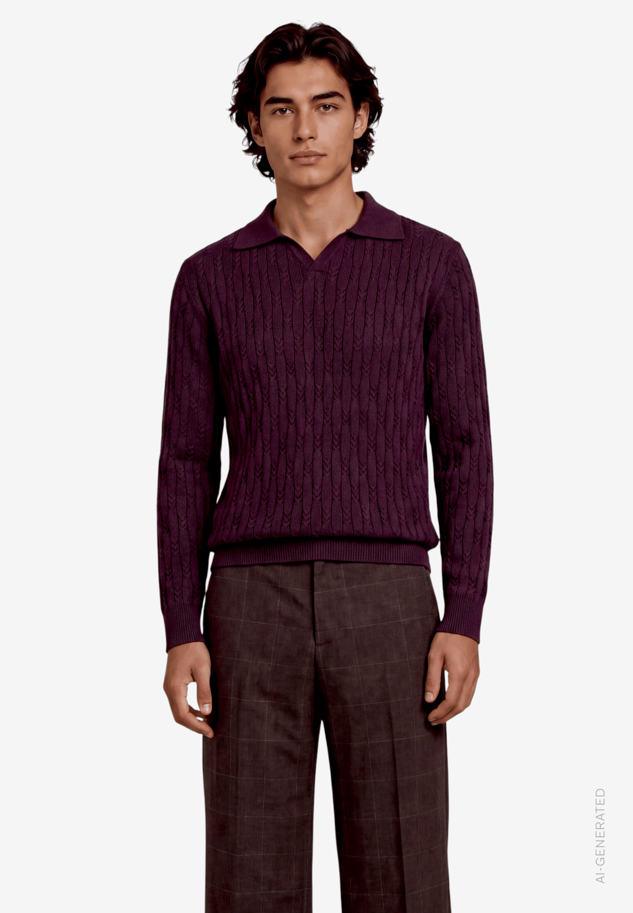 Herren Strickpullover  mit Hemdkragen Strukturmuster