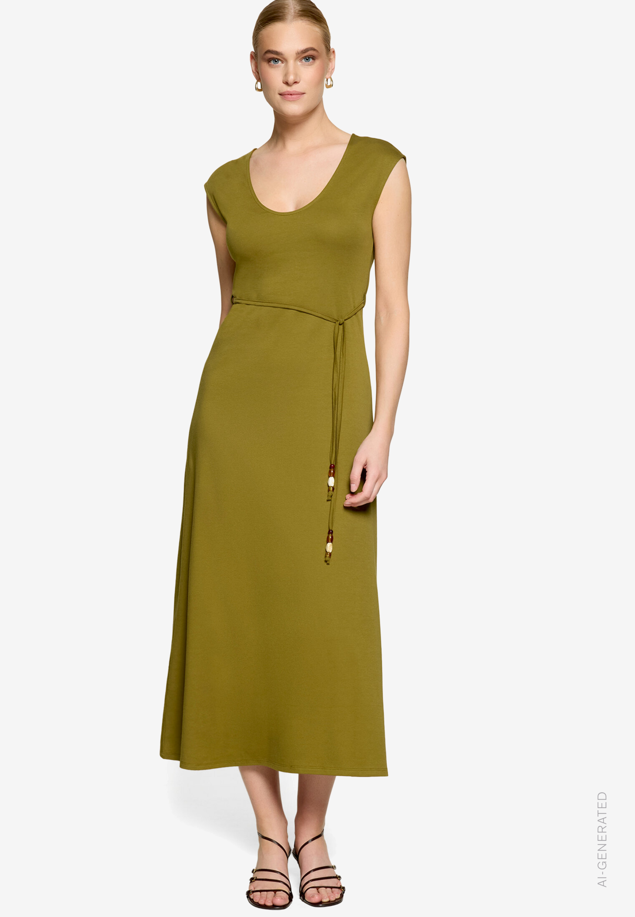 Jerseykleid Maxi mit Bindegürtel