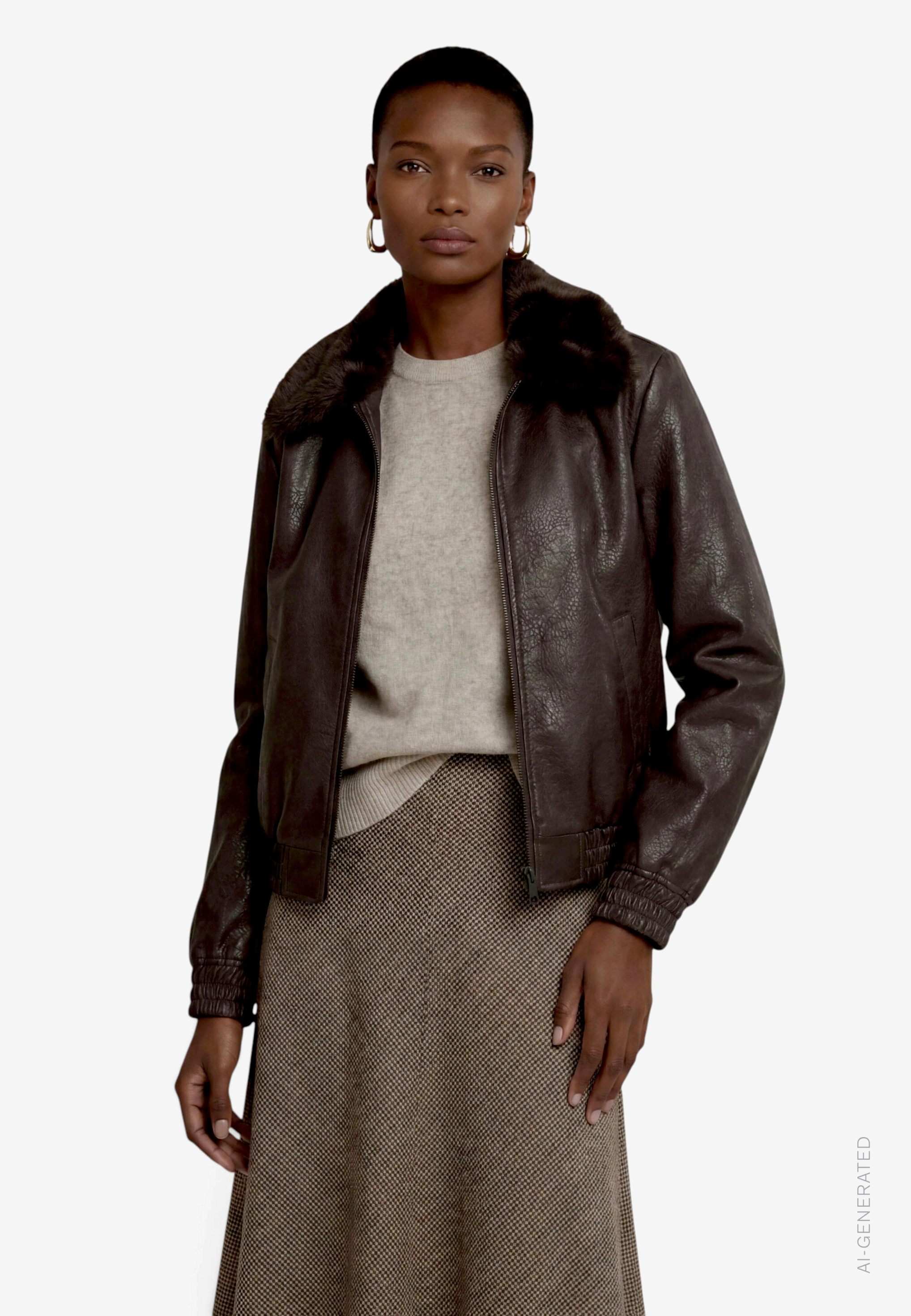 Damen Kunstlederjacke mit Kragen in Felloptik