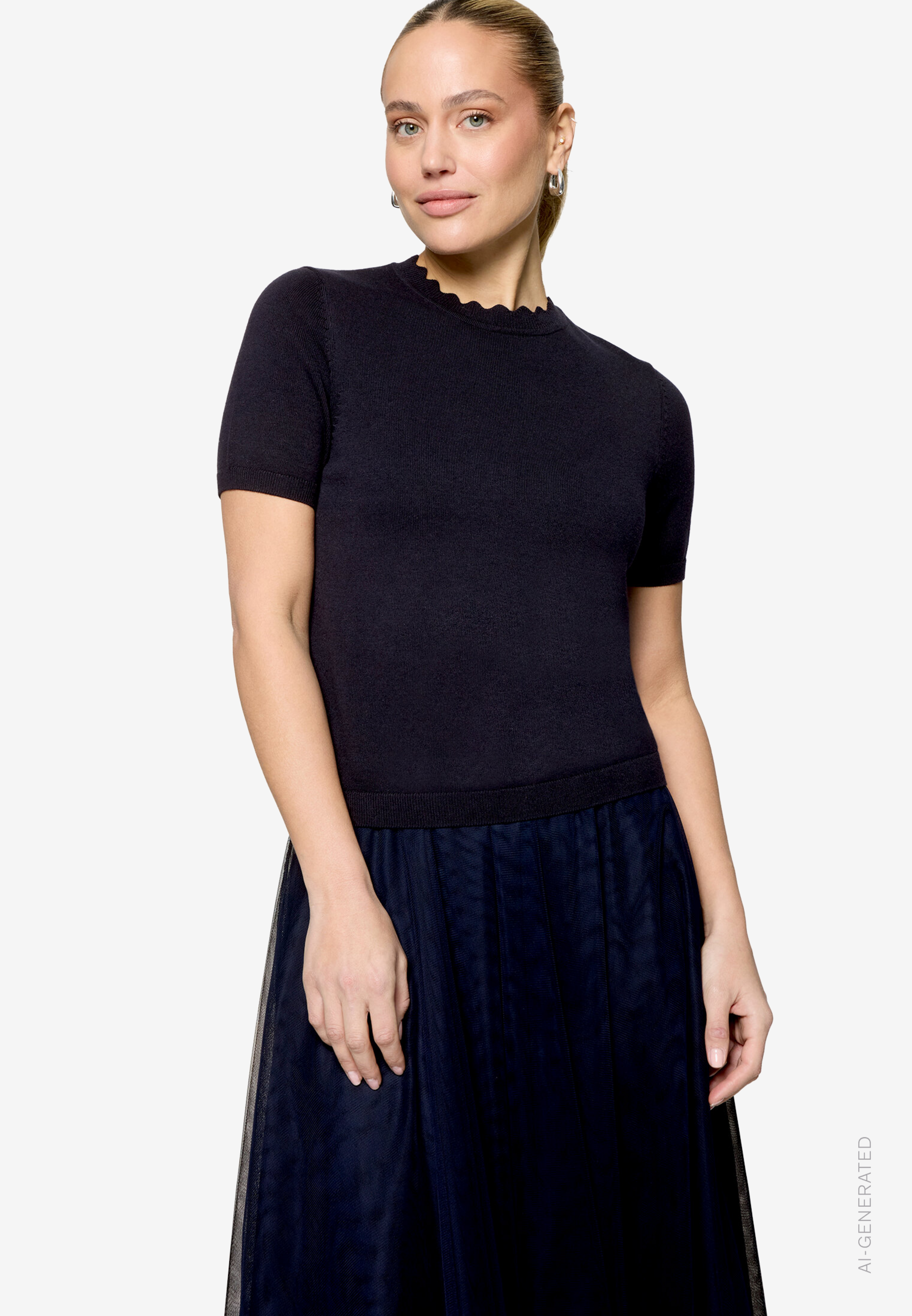 Kurzarmpullover Mit Wellensaum