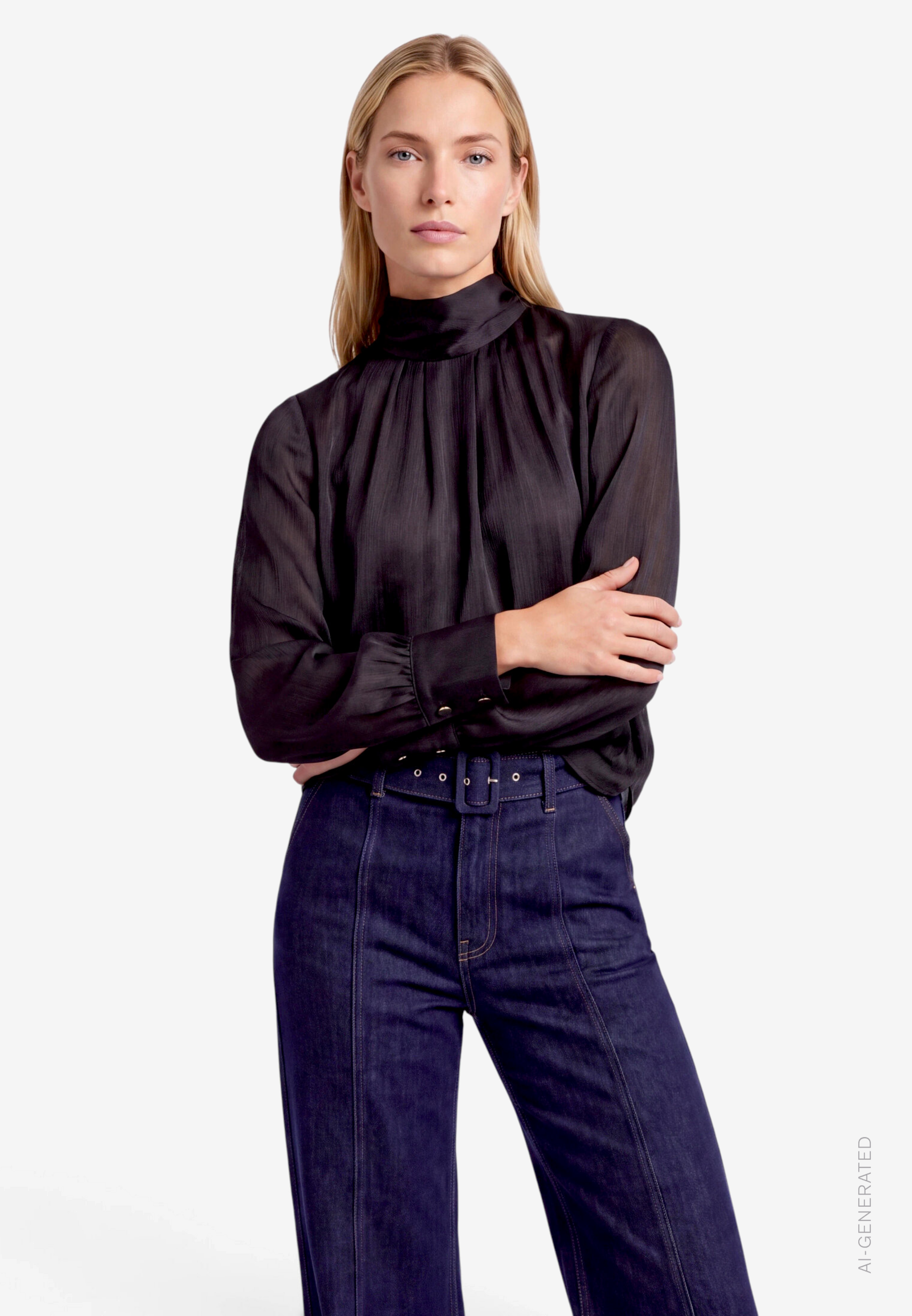 Damen Satin-Bluse mit Crinkle-Effekt