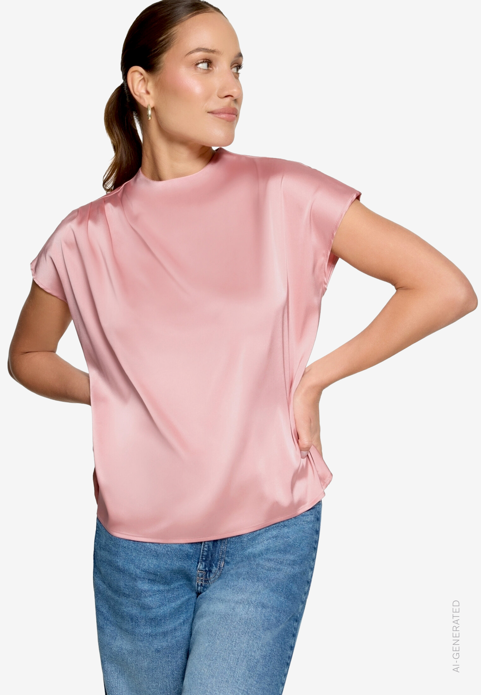 Satinbluse mit Stehkragen