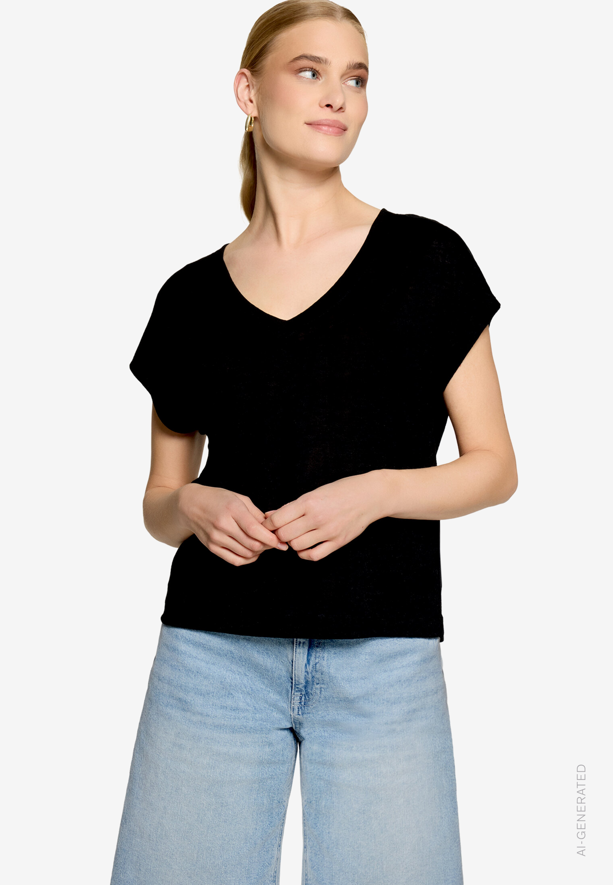 Basic-T-Shirt mit V-Ausschnitt