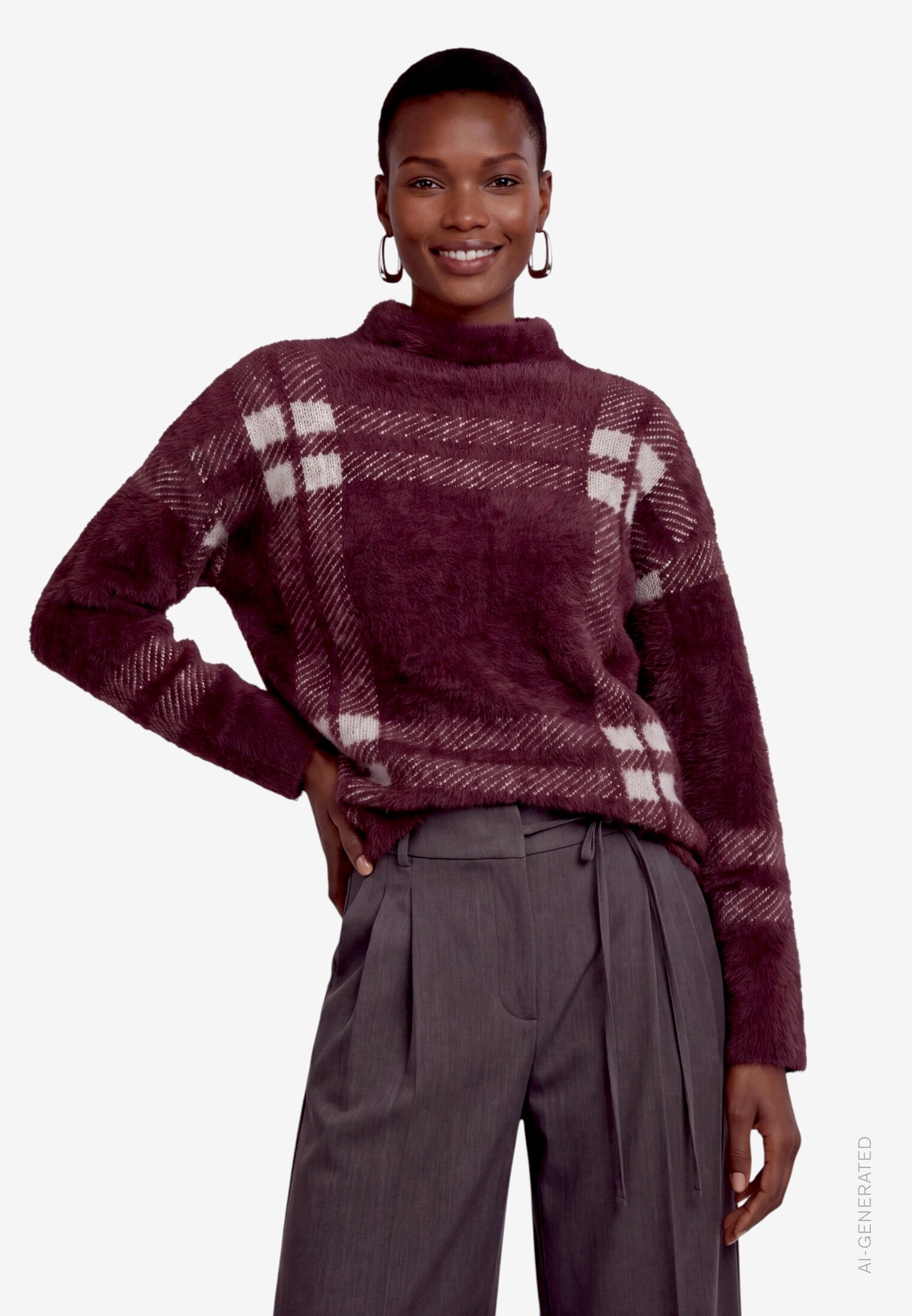 Damen Pullover kariert  mit Stehkragen