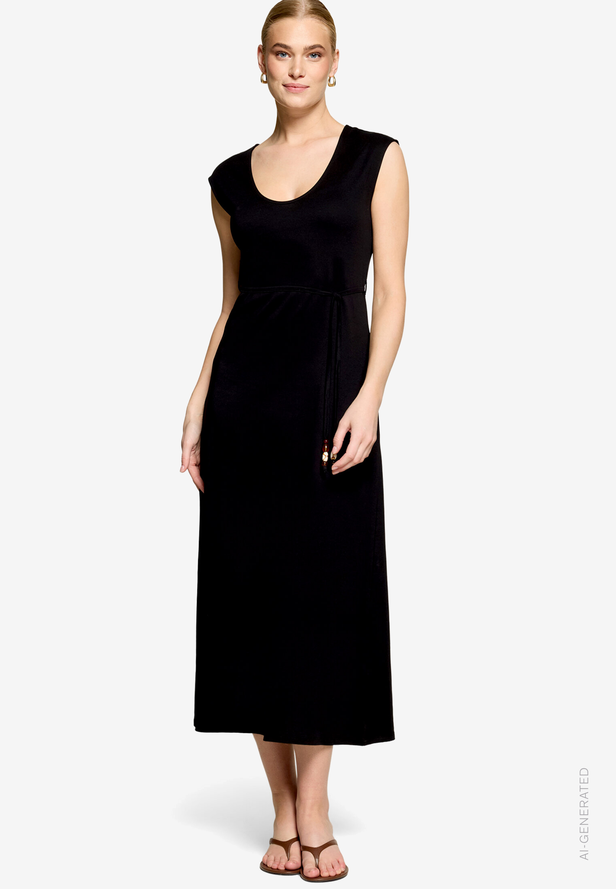 Jerseykleid Maxi mit Bindegürtel