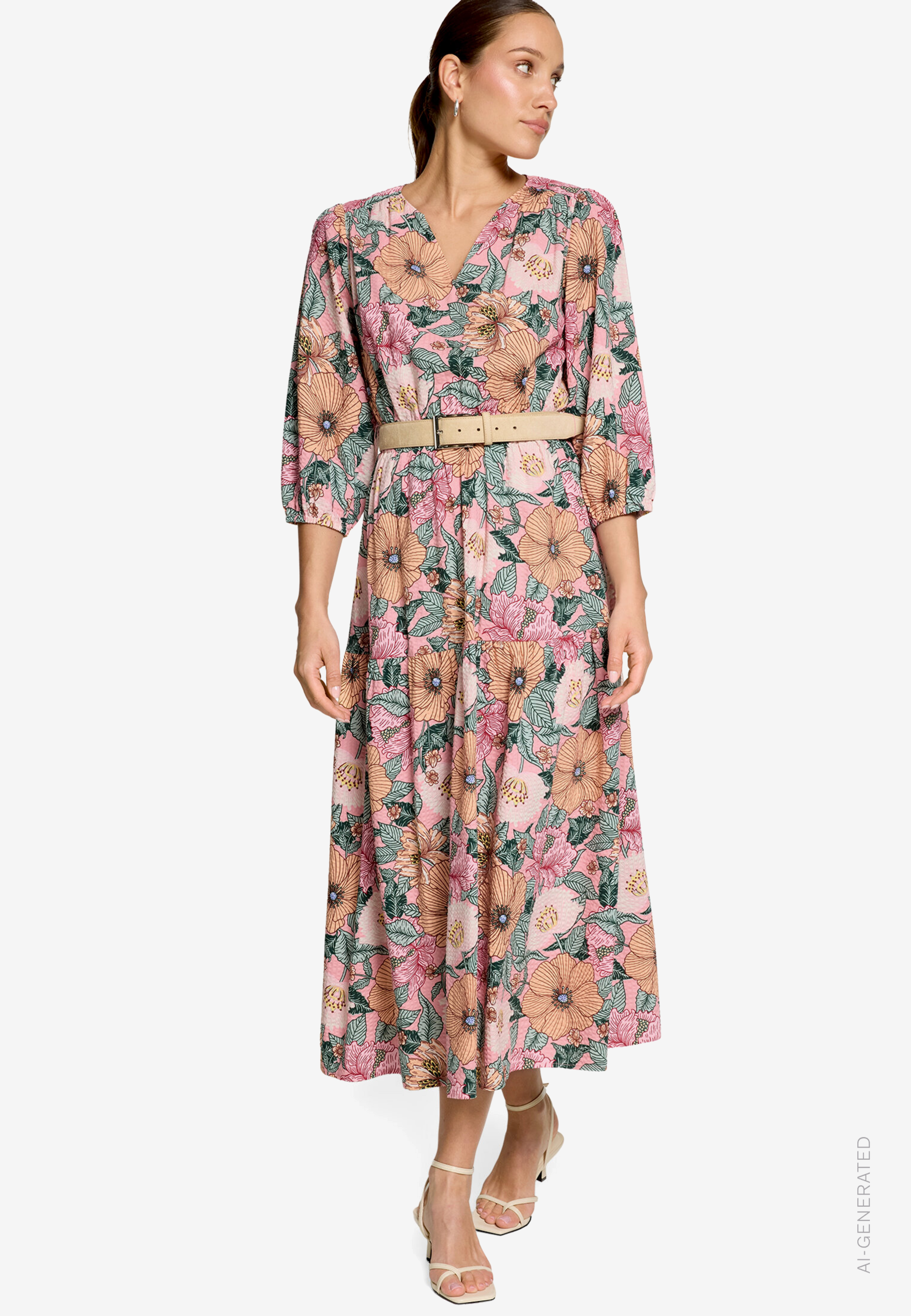 Blumenkleid Maxi mit Gürtel