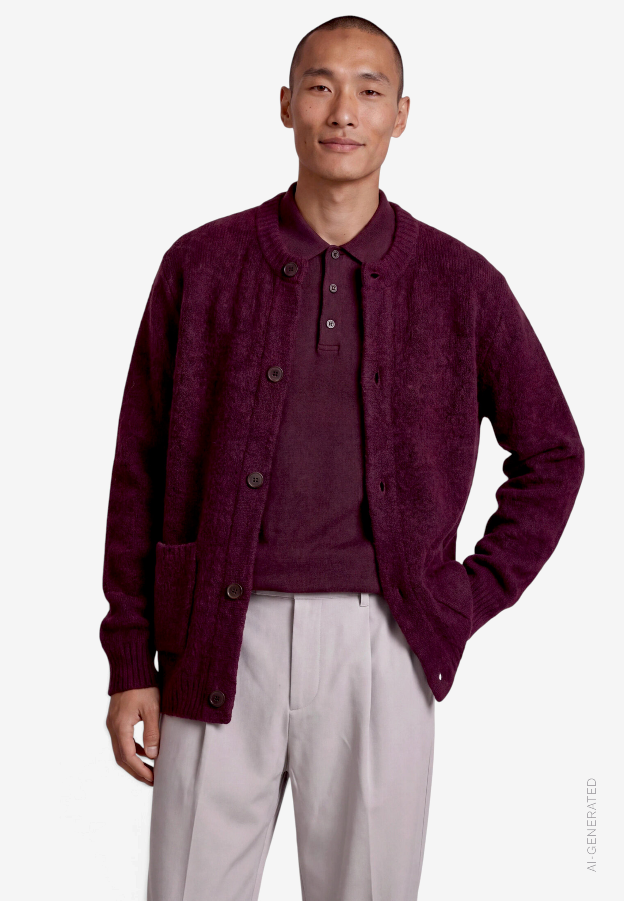 Herren Strickjacke  aus Bouclè mit Knöpfen