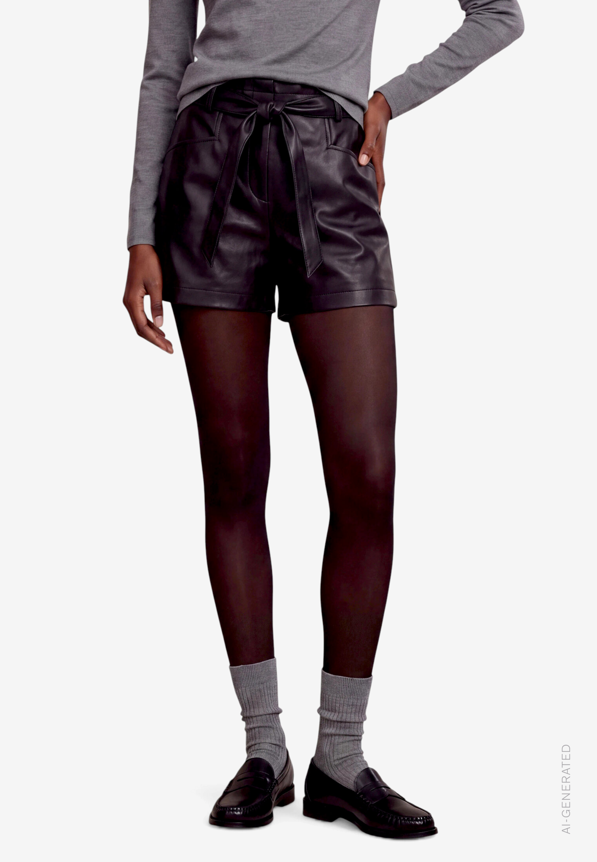 Damen Kunstleder Shorts  mit Bindegürtel