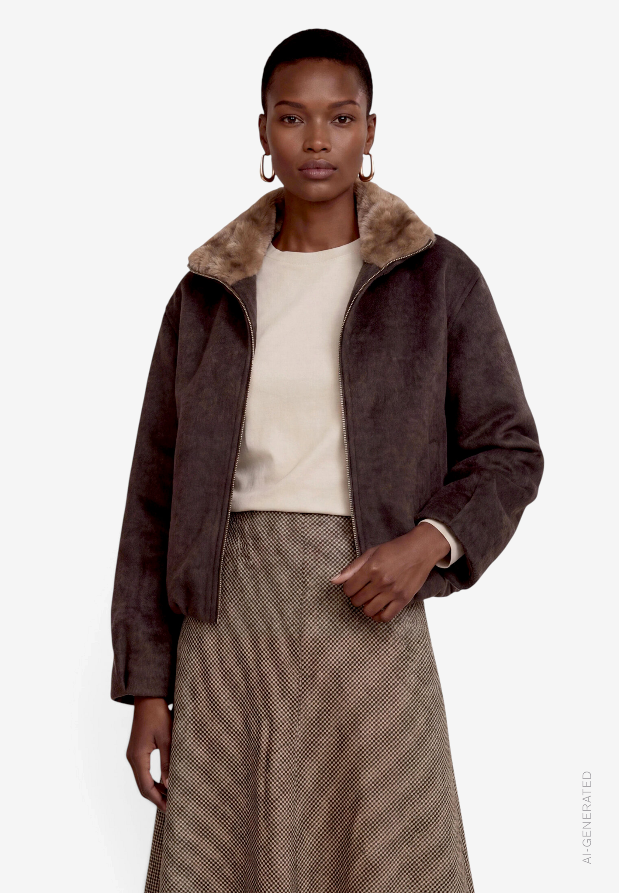 Damen Jacke mit Kunstfellkragen
