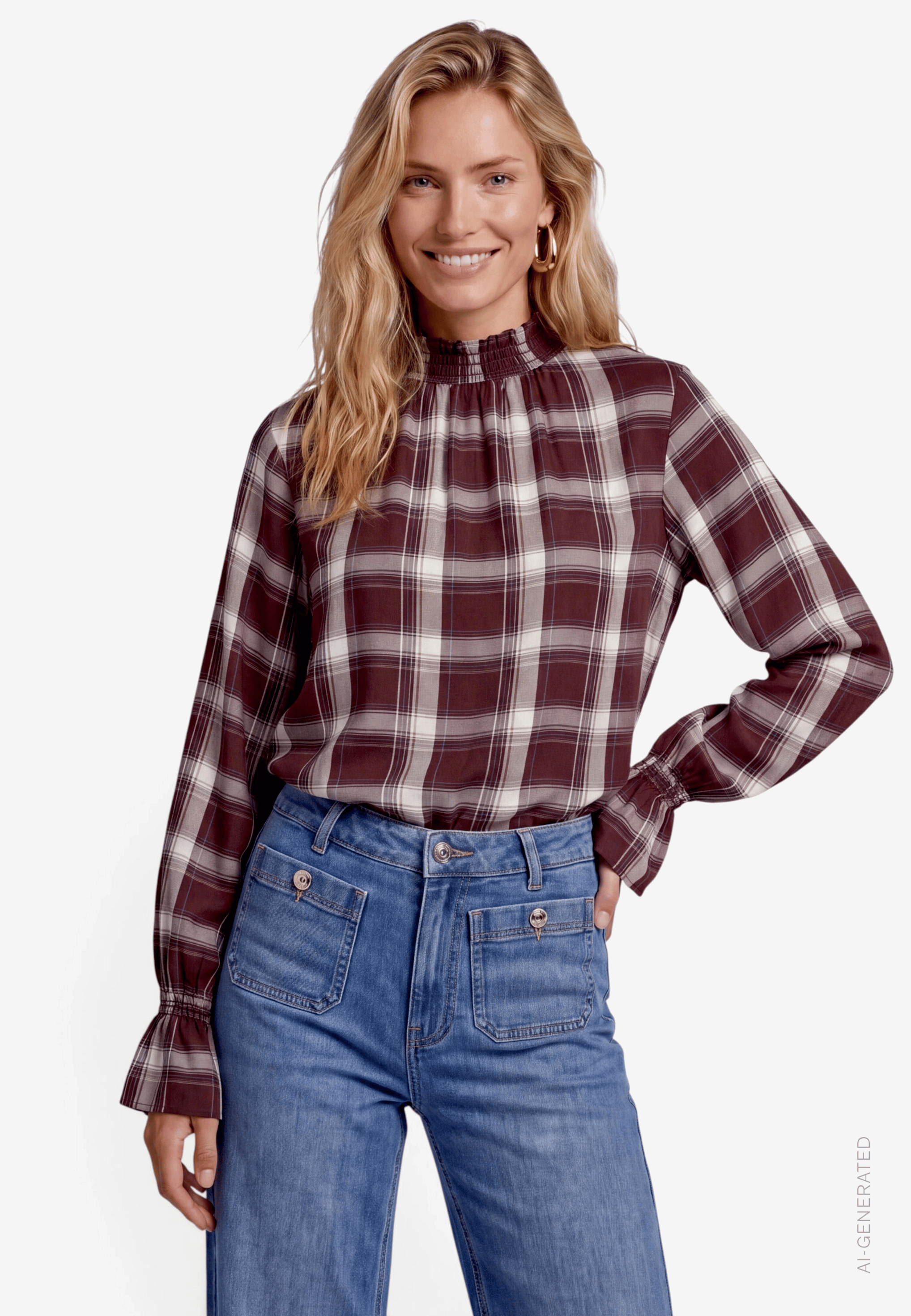 Karierte Bluse Damen  mit Stehkragen