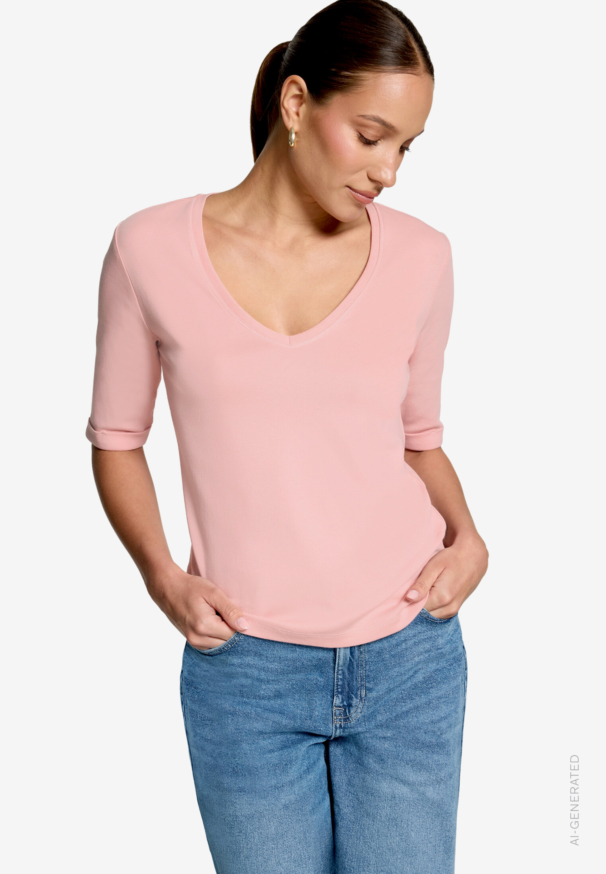 Basic-T-Shirt Mit V-Ausschnitt
