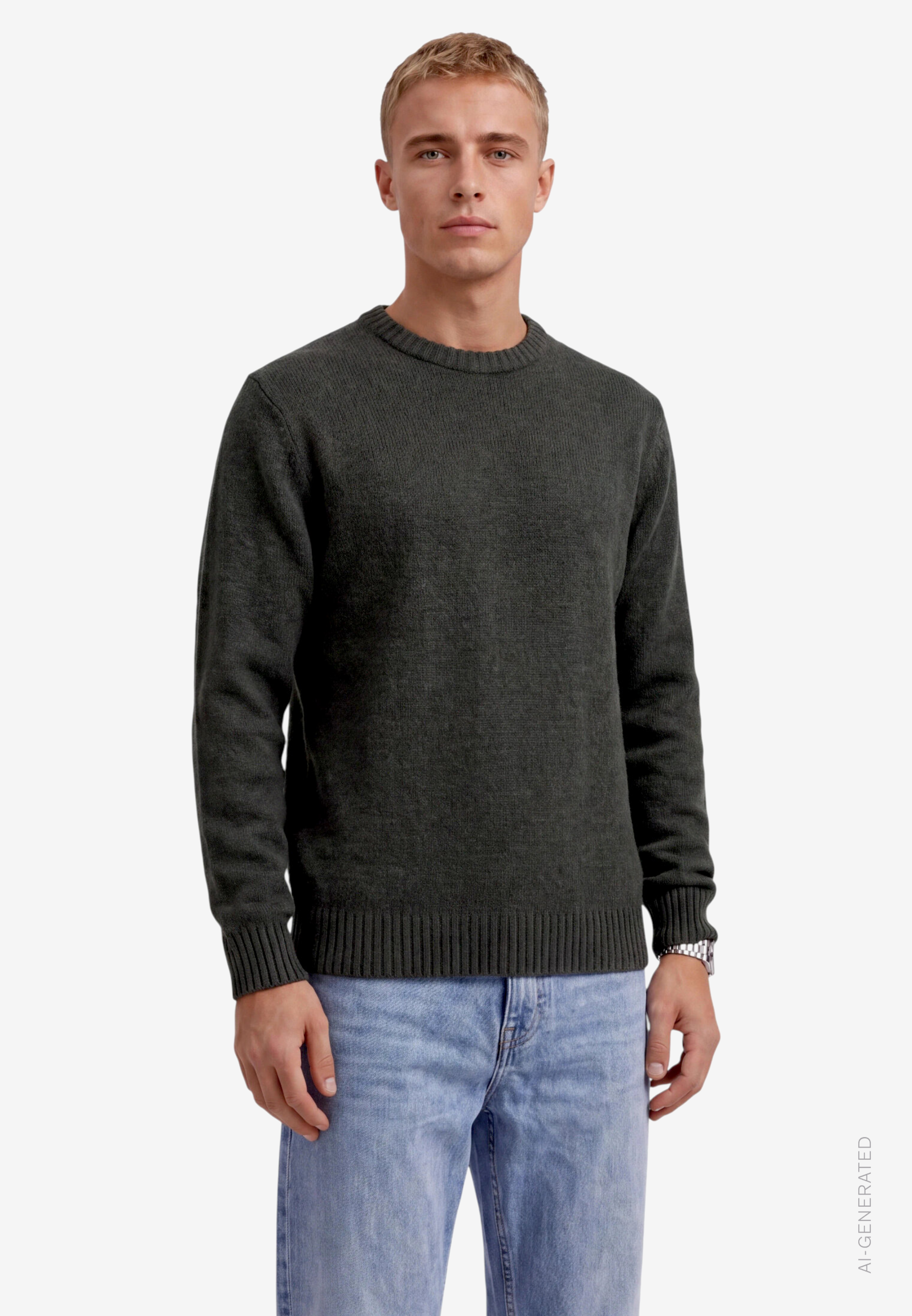 Herren Pullover aus Bouclé mit Rundhalsausschnitt