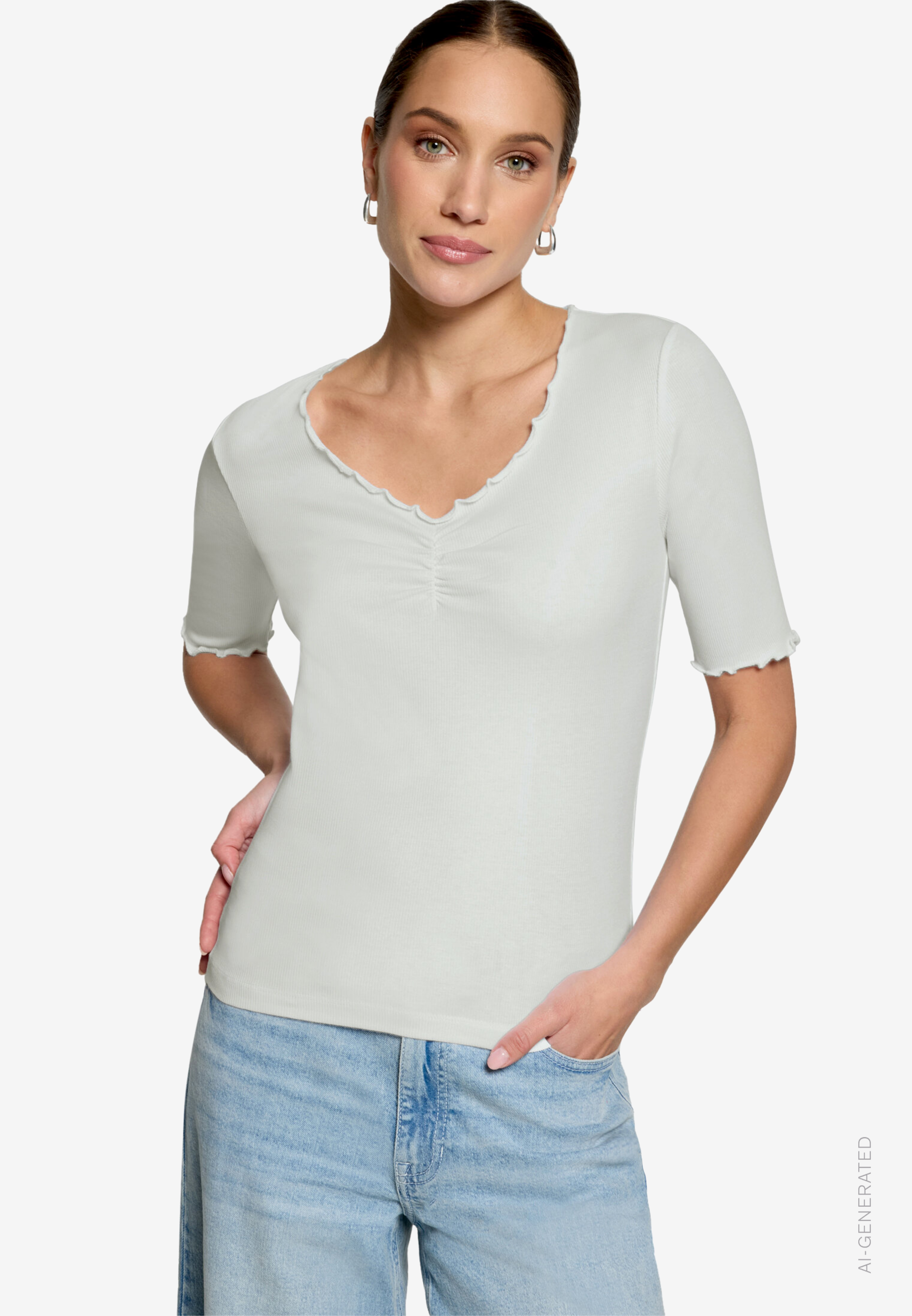 T-Shirt Mit Gerafftem Ausschnitt